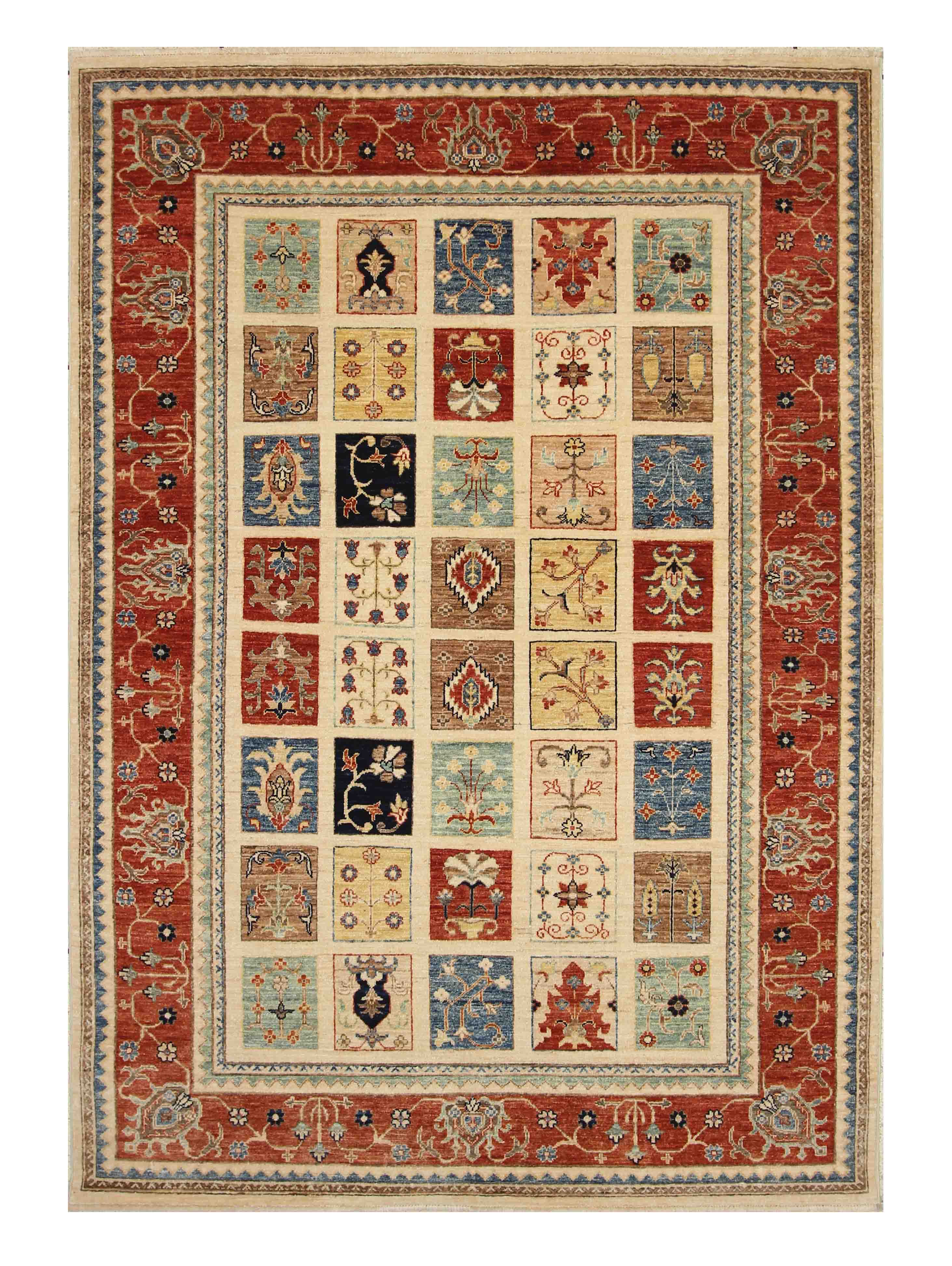 6x8 Beige Vintage Bakhtiari Afghan Hand Knotted Oriental Rug - Yildiz Rugs