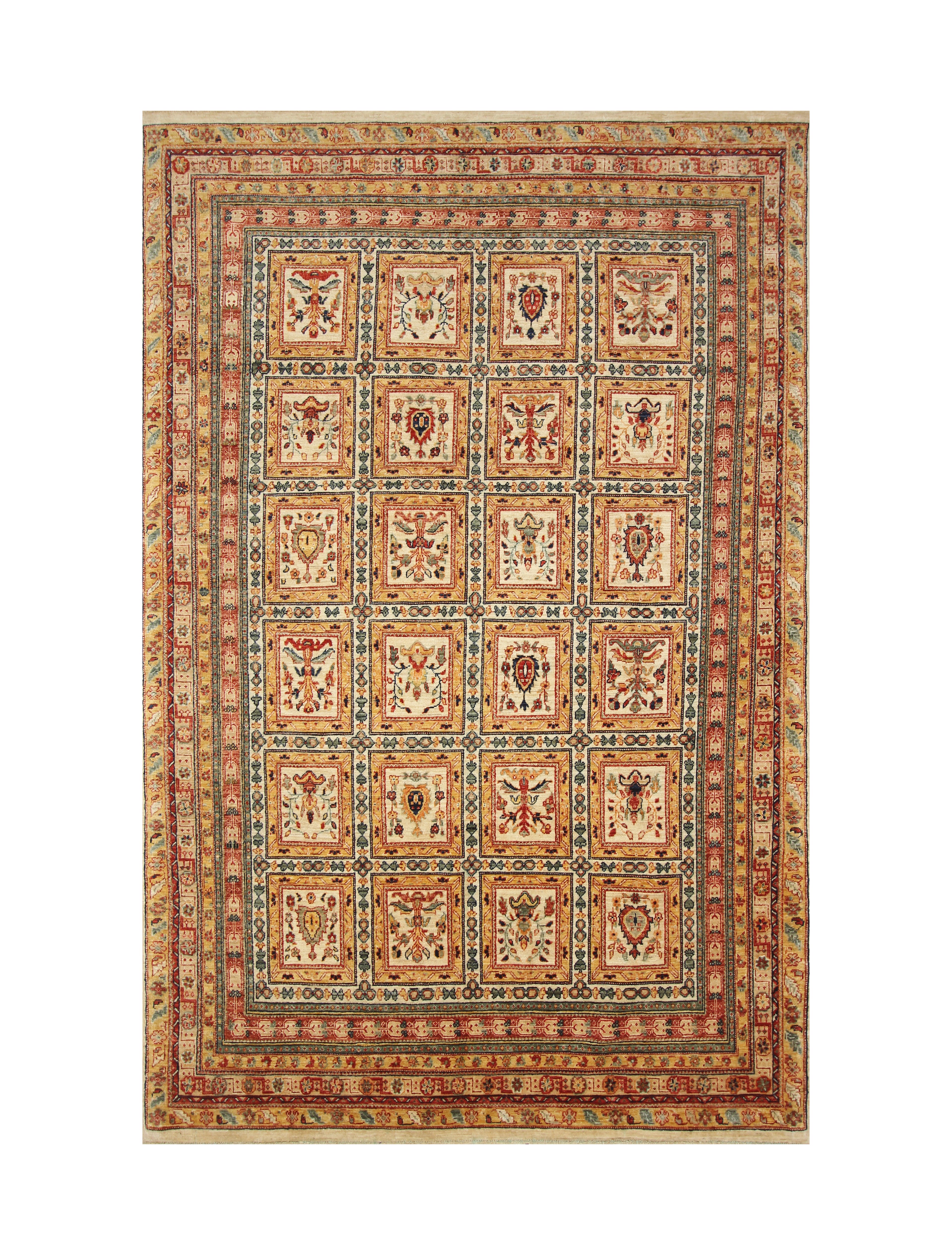 6x10 Beige Vintage Bakhtiari Afghan Hand Knotted Oriental Rug - Yildiz Rugs