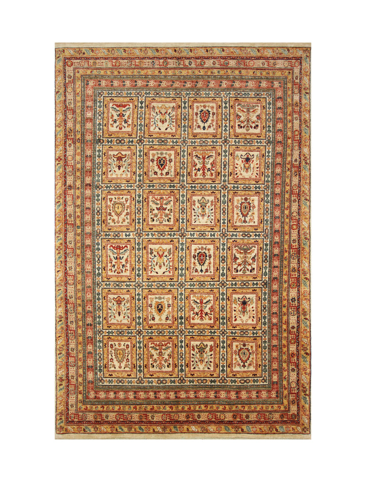 6x10 Beige Vintage Bakhtiari Afghan Hand Knotted Oriental Rug - Yildiz Rugs