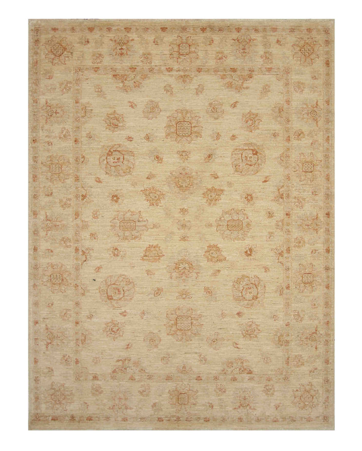 6x8 Beige Vintage Turkish Hand knotted Chobi Oushak Rug - Yildiz Rugs