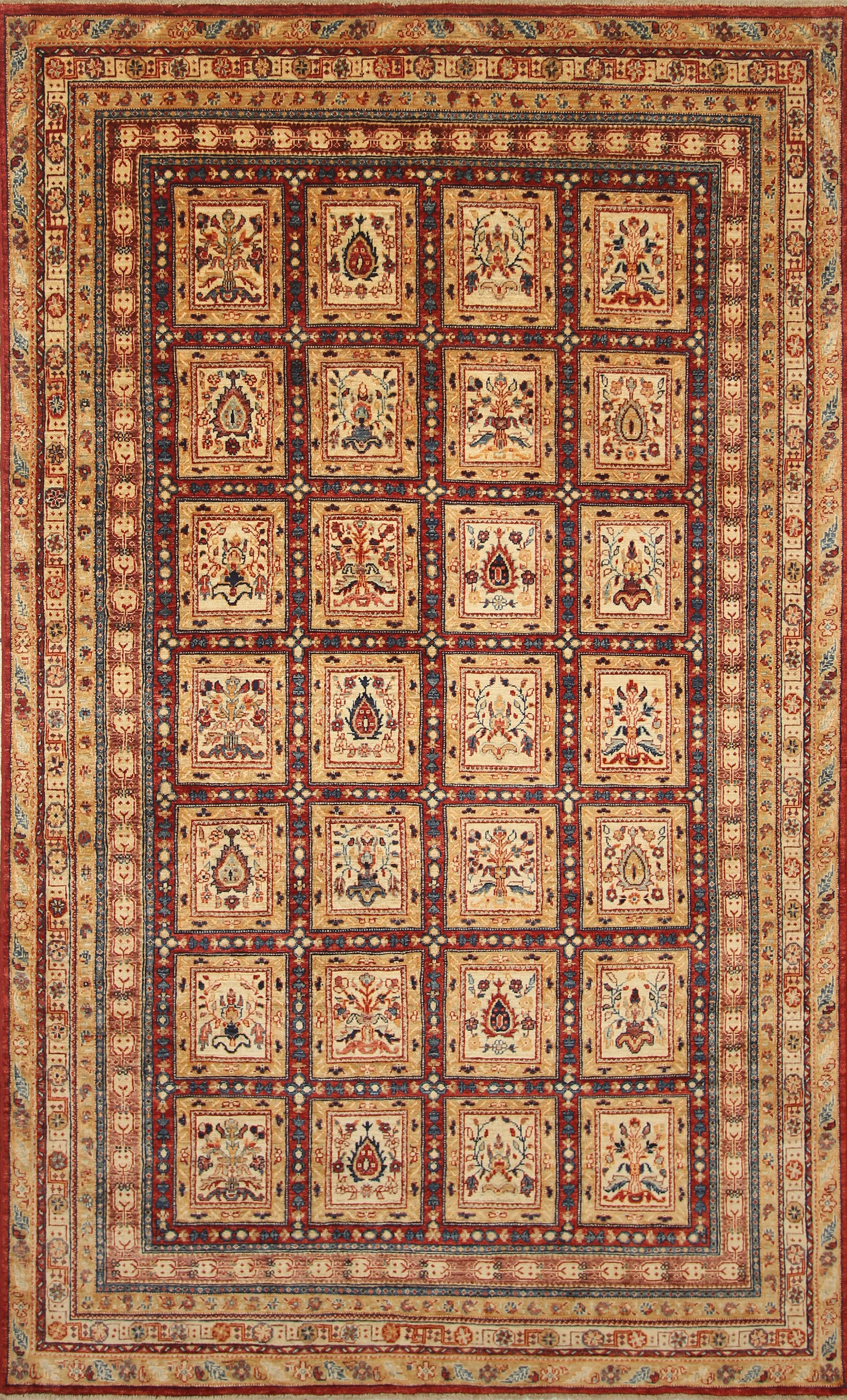6'1"x9'11" Beige Bakhtiar Afghan Hand-Knotted Oriental Rug - Yildiz Rugs