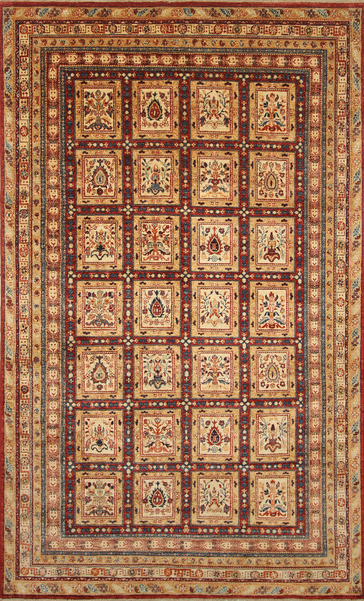 6'1"x9'11" Beige Bakhtiar Afghan Hand-Knotted Oriental Rug - Yildiz Rugs
