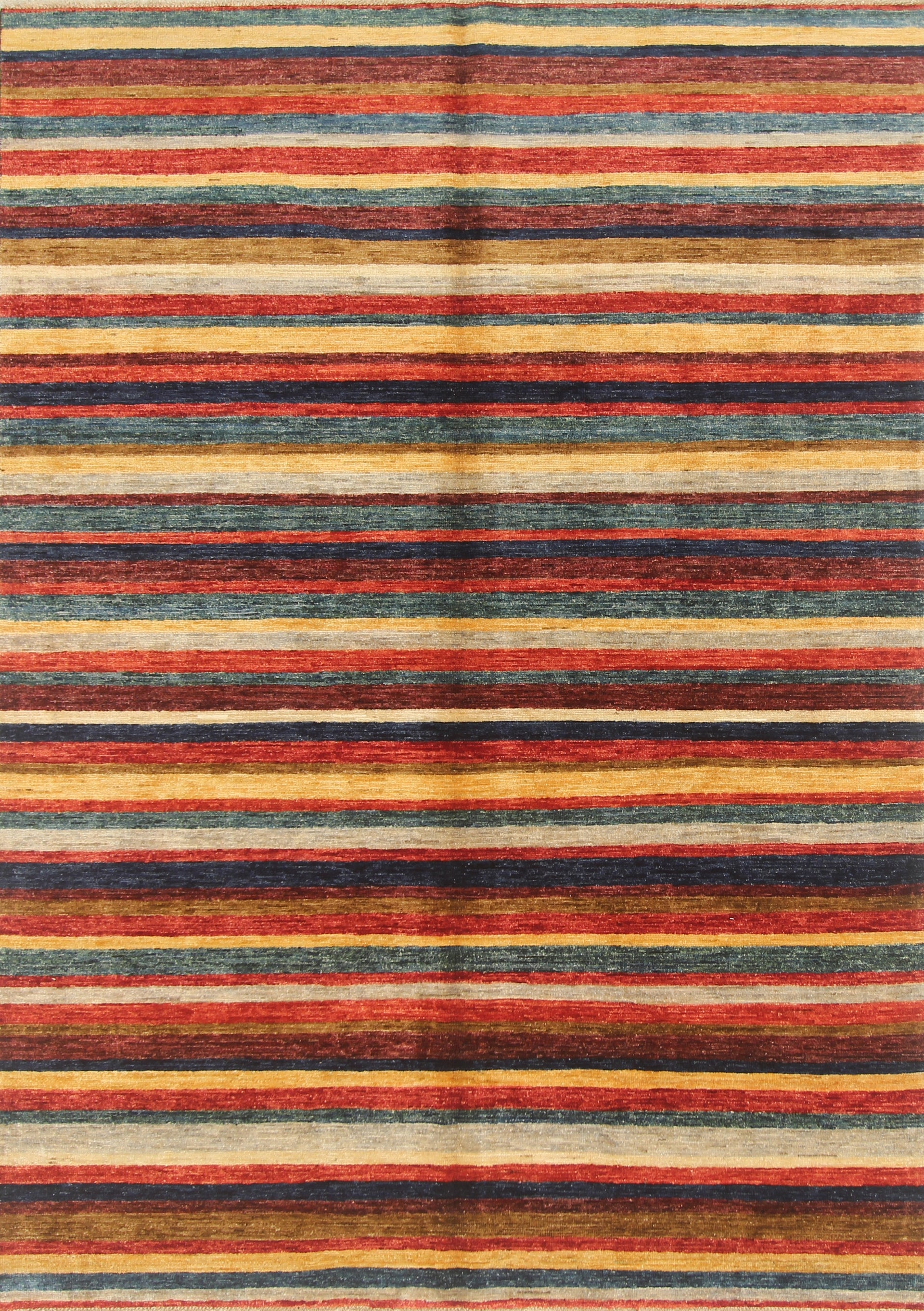 5x8 Afghan Gabbeh Multicolor Hand-Knotted Wool Striped Rug