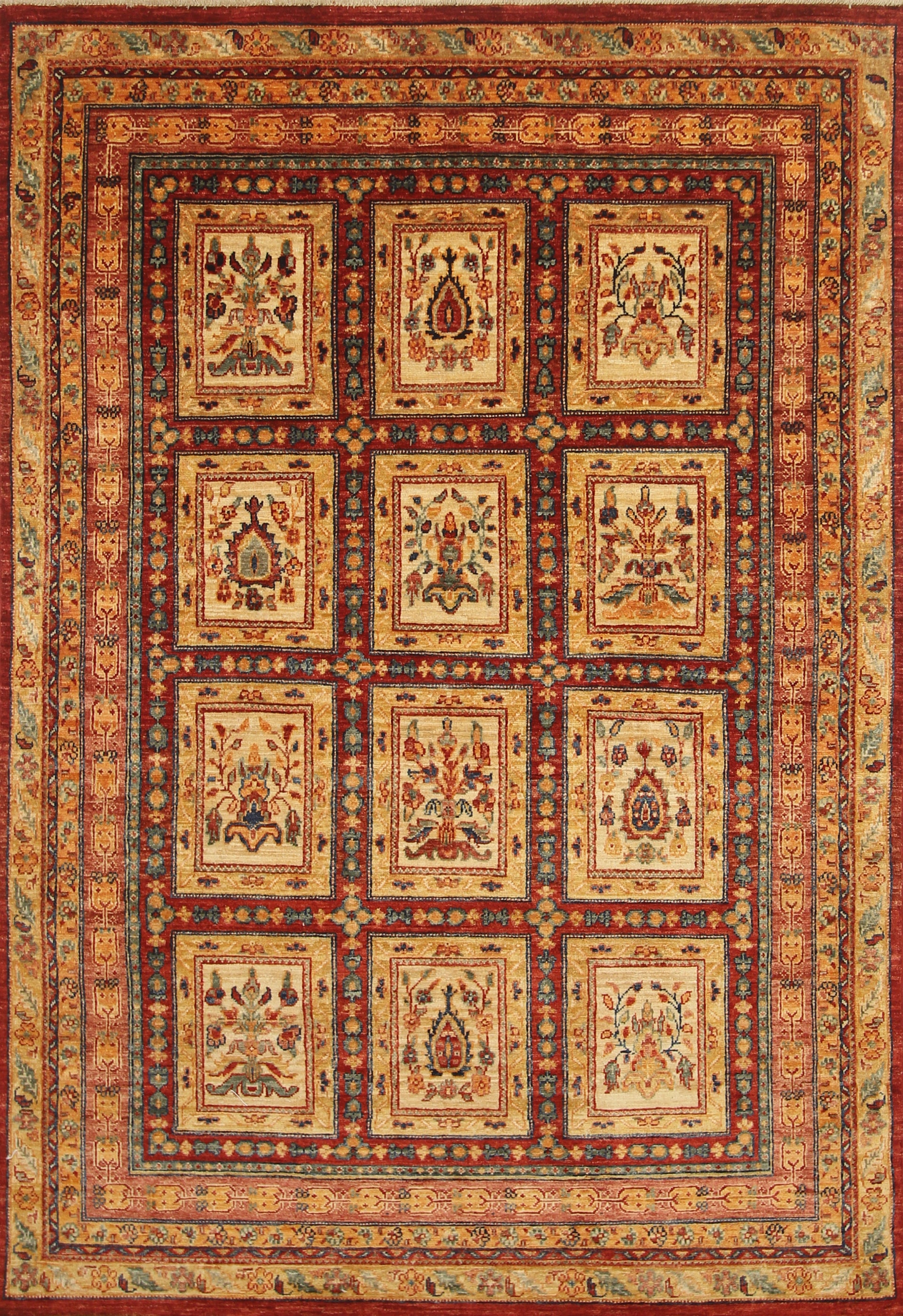 5x7 Beige Bakhtiar Afghan Hand-Knotted Oriental Rug