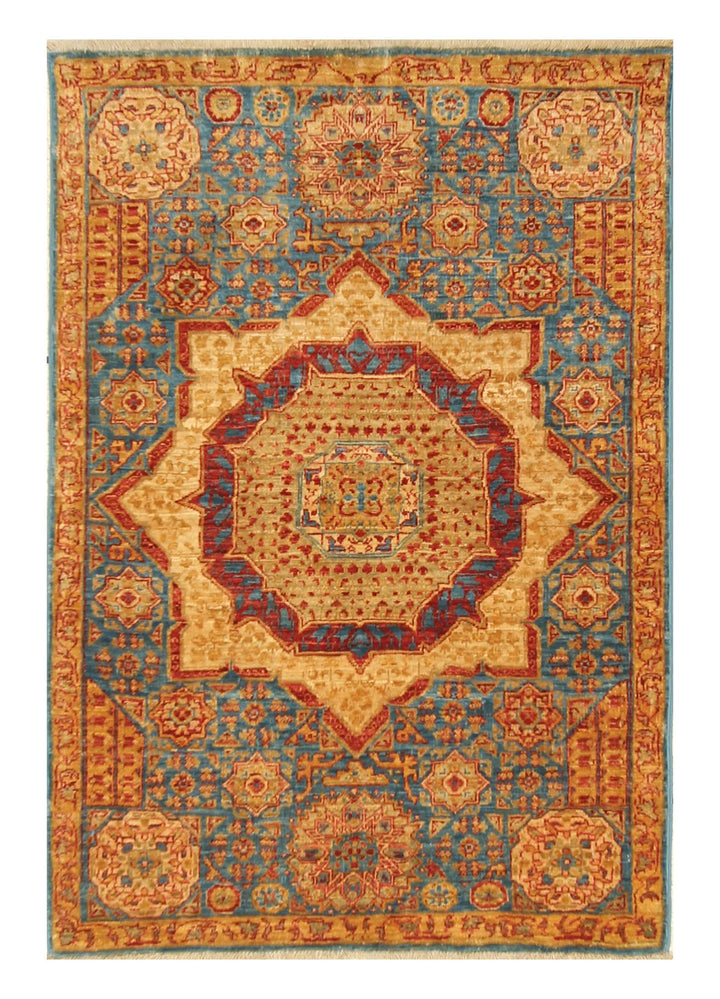 3x4 Blue Mamluk Hand knotted Turkish Medallion Rug