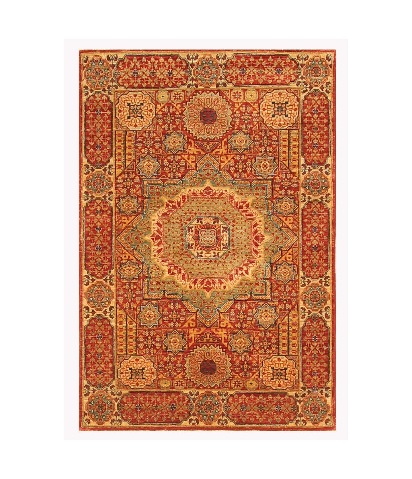 3x5 Red Mamluk Turkish Hand knotted Geometric Medallion Rug