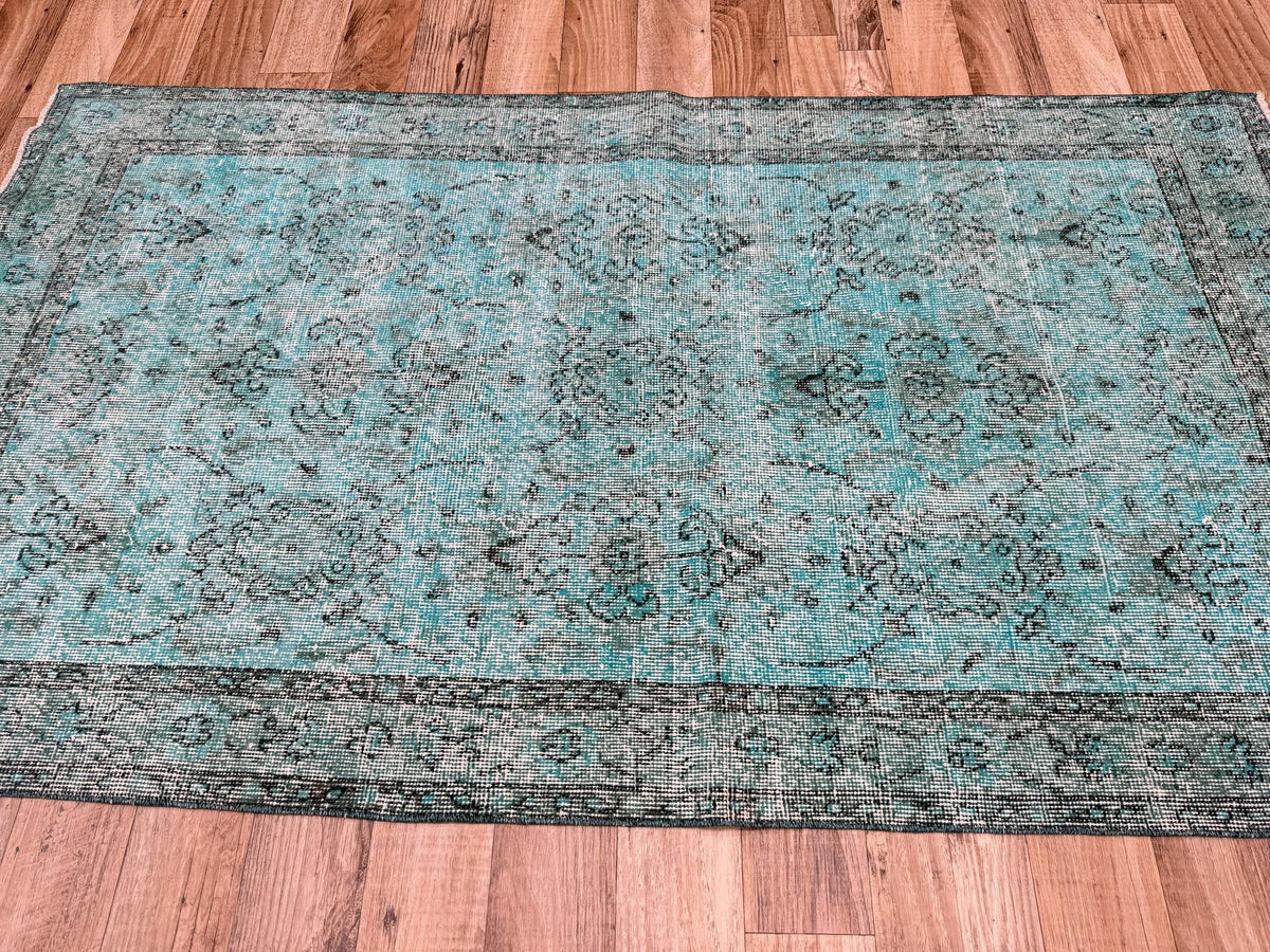 3'7"x6'4" Vintage Blue Hand-Knotted Turkish Rug - Yildiz Rugs