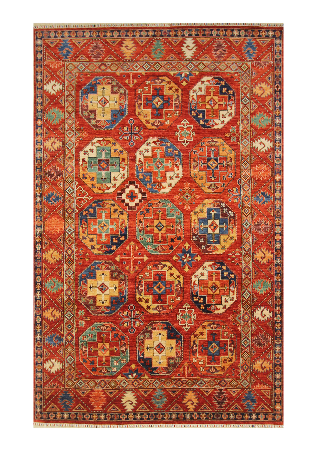 7x10 Red Ersari Turkmen Afghan hand knotted Wool Oriental Rug - Yildiz Rugs