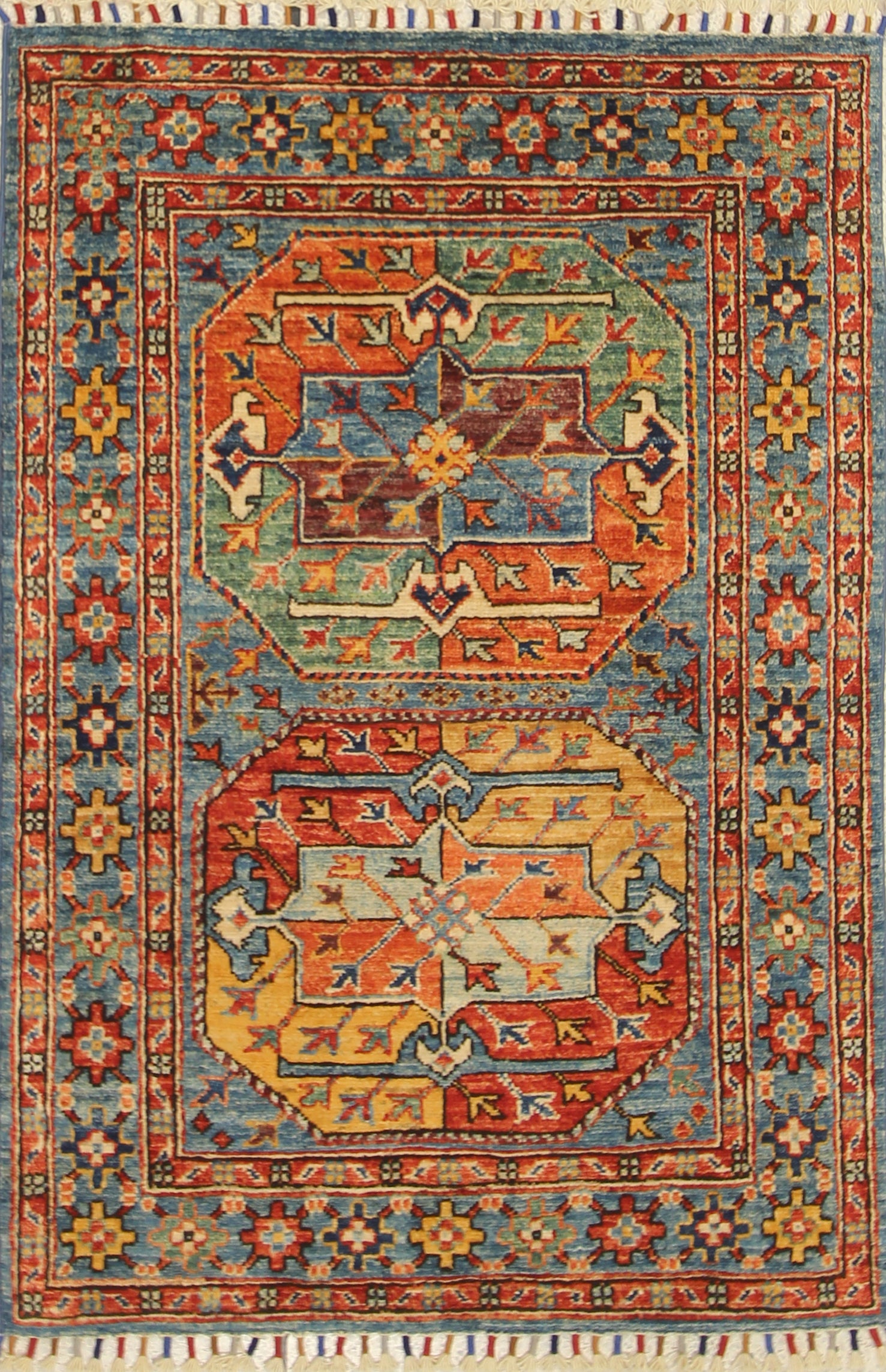 3x4 Blue Afghan Ersari Hand-Knotted Wool Oriental Rug