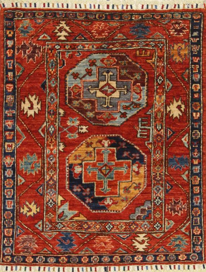 3x3 Red Ersari Hand Knotted Afghan Square Rug - Yildiz Rugs