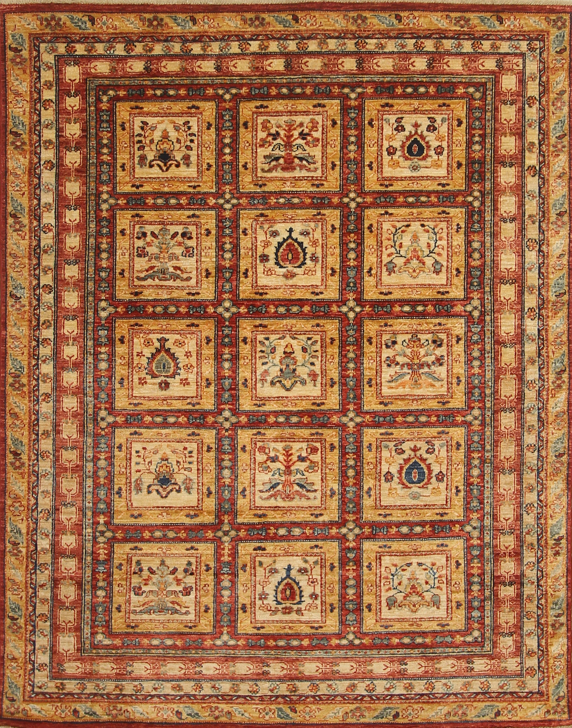 5x7 Beige Bakhtiar Afghan Hand-Knotted Oriental Rug - Yildiz Rugs