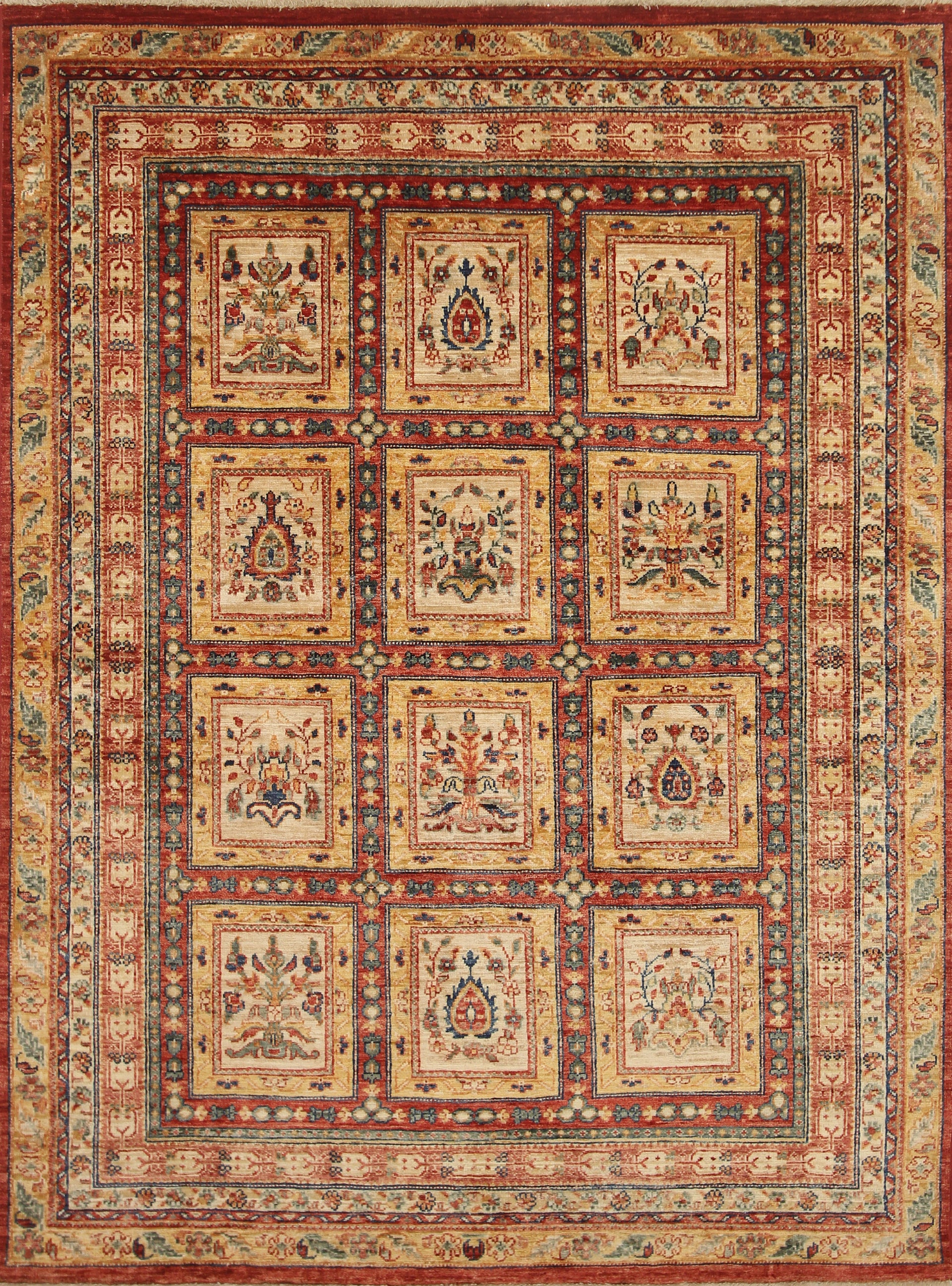 5x6 Red Beige Vintage Bakhtiar Afghan Hand knotted Rug - Yildiz Rugs