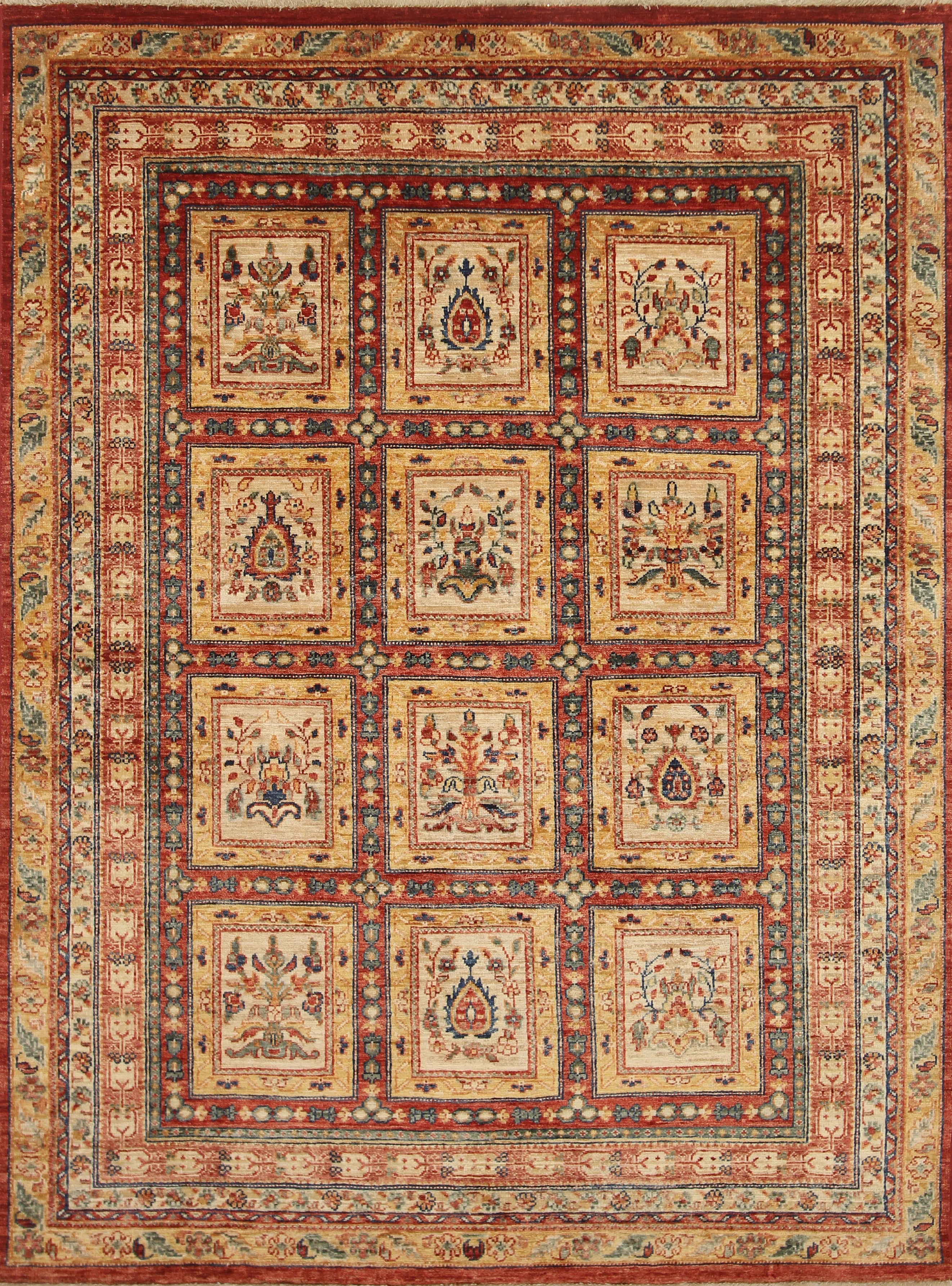 5x6 Red Beige Vintage Bakhtiar Afghan Hand knotted Rug - Yildiz Rugs