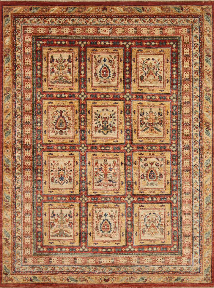 5x6 Red Beige Vintage Bakhtiar Afghan Hand knotted Rug - Yildiz Rugs