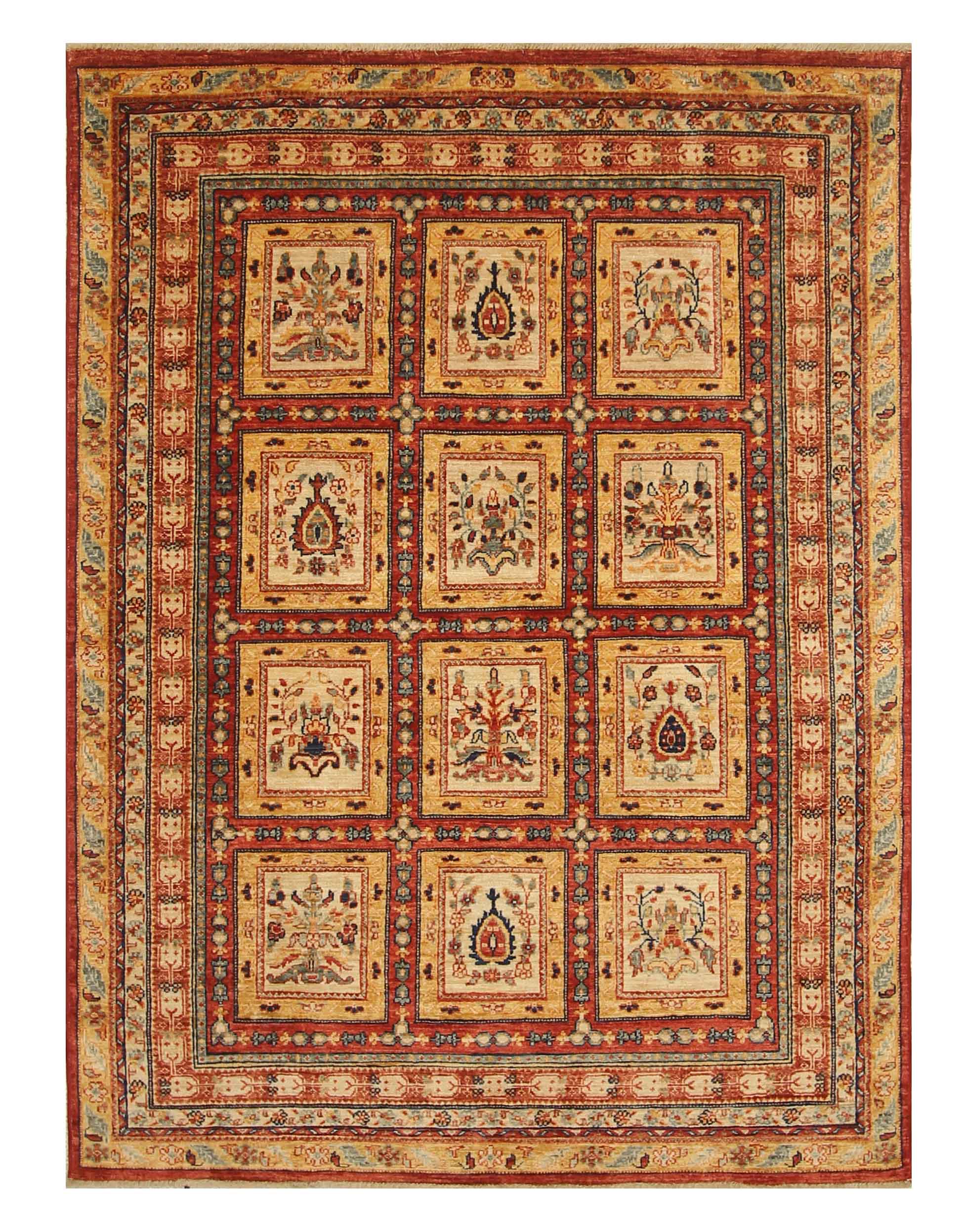 5x7 Red Bakhtiar Afghan Hand-Knotted Oriental Rug - Yildiz Rugs