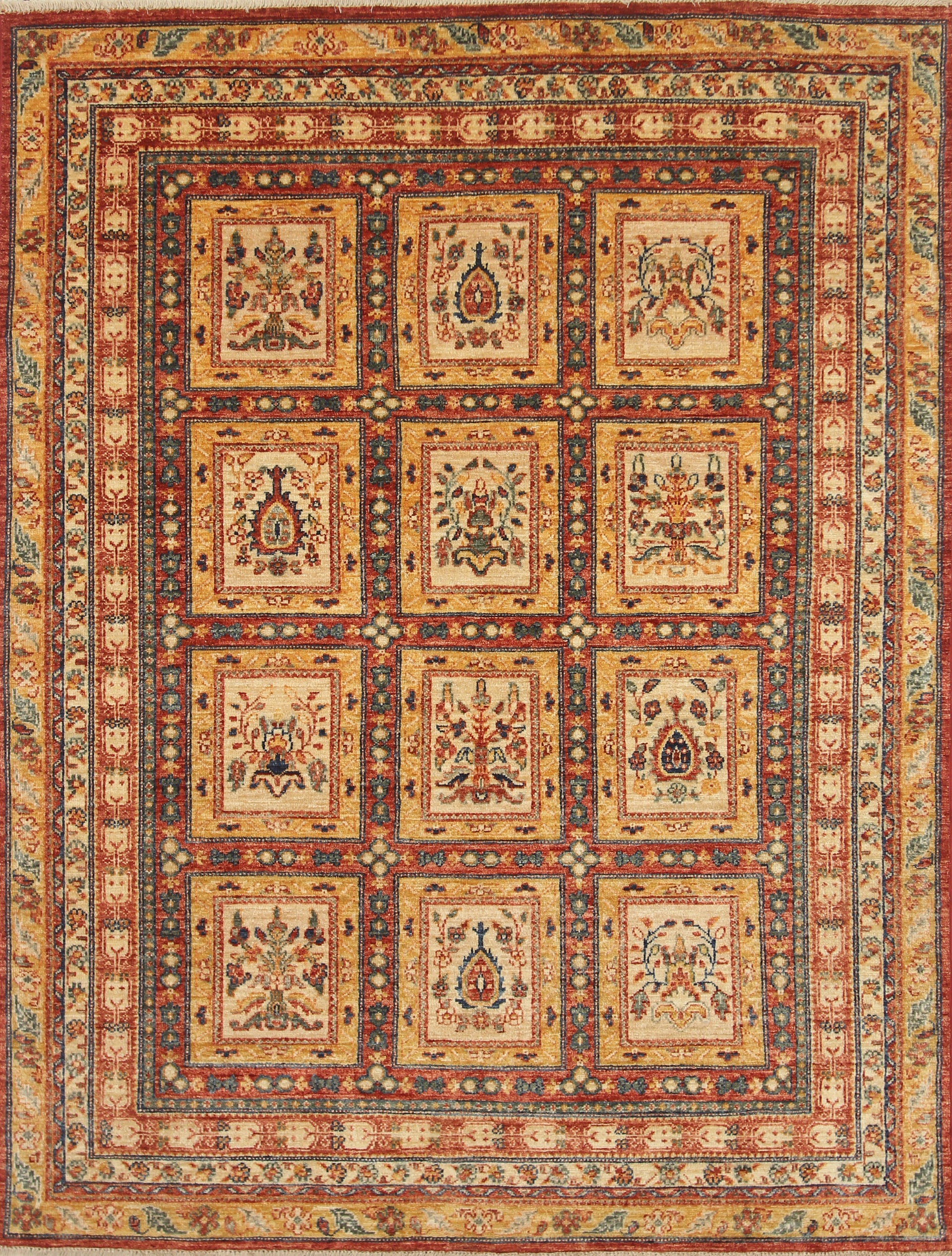 5x7 Beige Bakhtiar Afghan Hand-Knotted Wool Oriental Rug - Yildiz Rugs