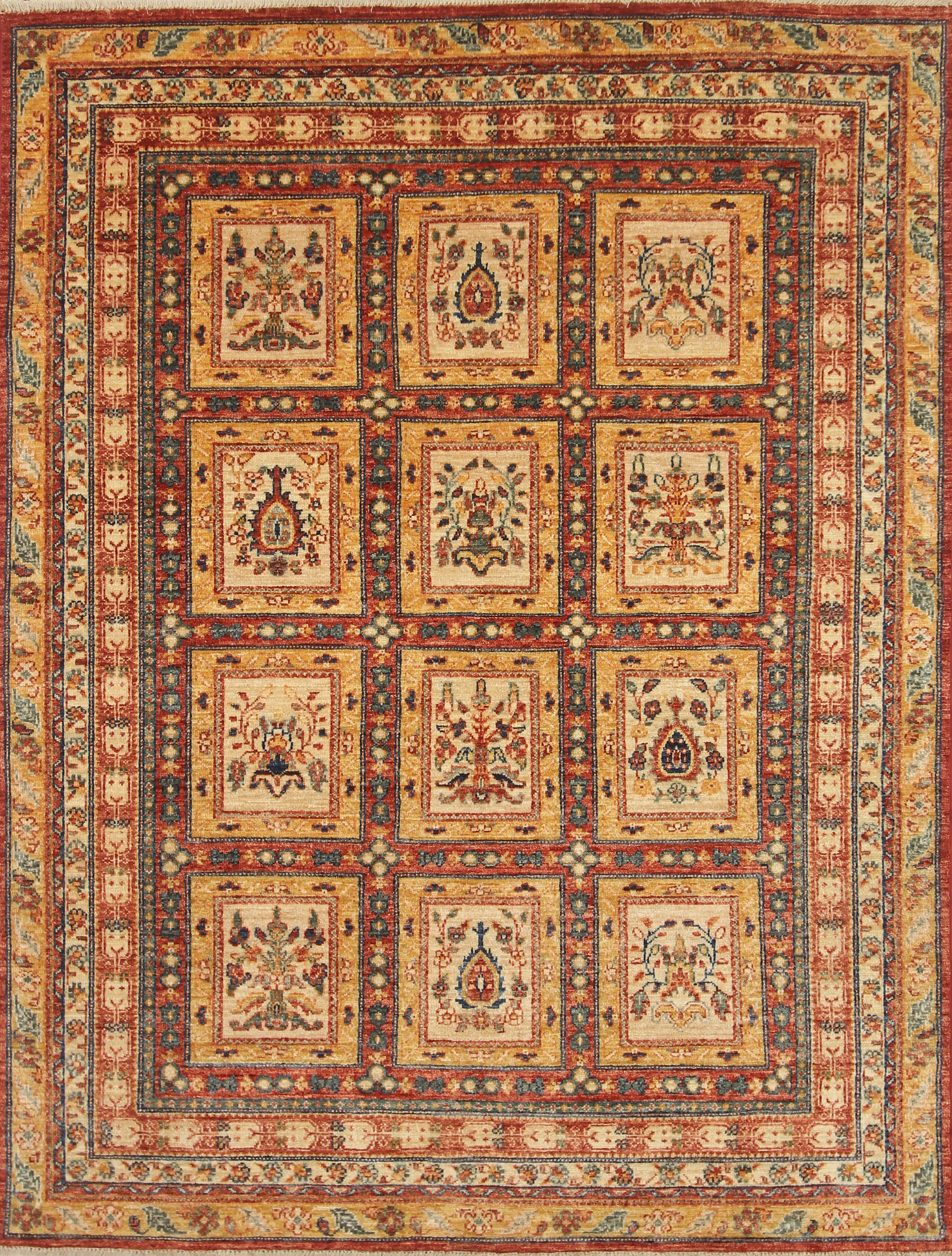 5x7 Beige Bakhtiar Afghan Hand-Knotted Wool Oriental Rug - Yildiz Rugs