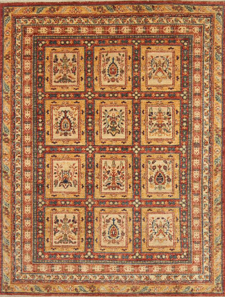 5x7 Beige Bakhtiar Afghan Hand-Knotted Wool Oriental Rug - Yildiz Rugs