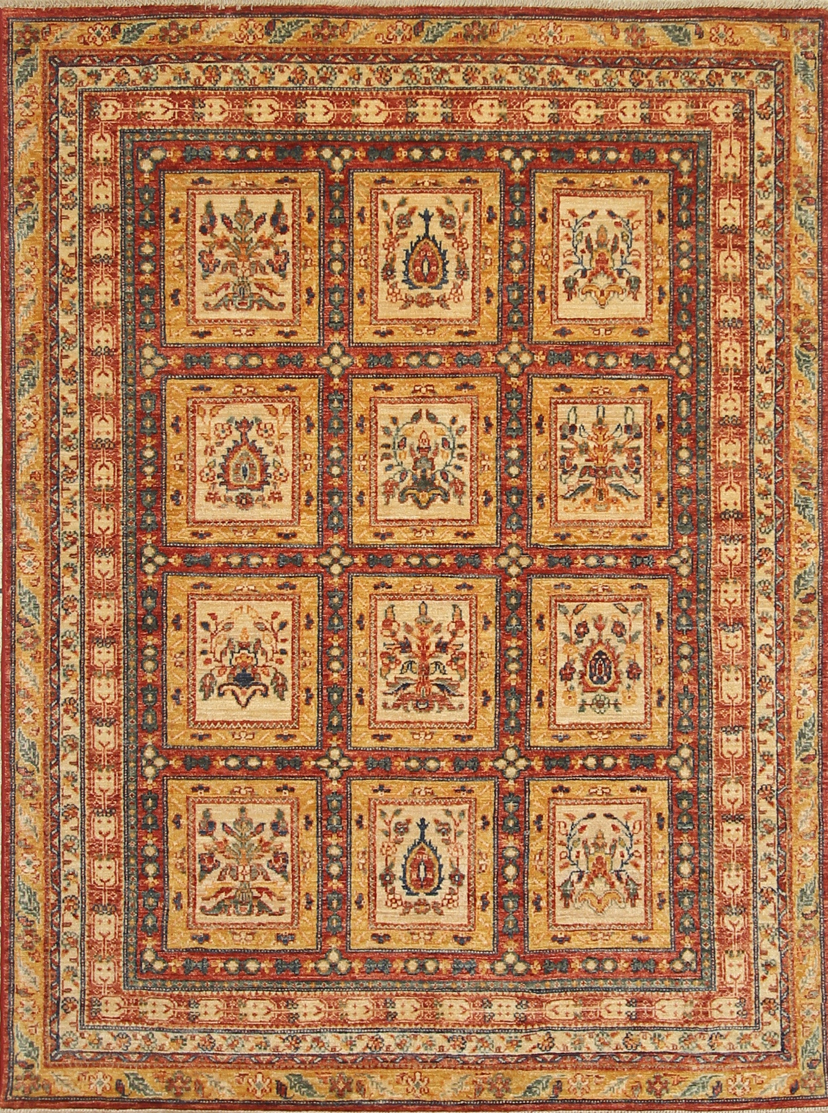 5x7 Beige Bakhtiar Afghan Hand-Knotted Wool Oriental Rug - Yildiz Rugs