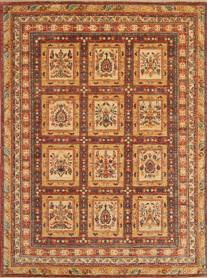 5x7 Beige Bakhtiar Afghan Hand-Knotted Wool Oriental Rug - Yildiz Rugs