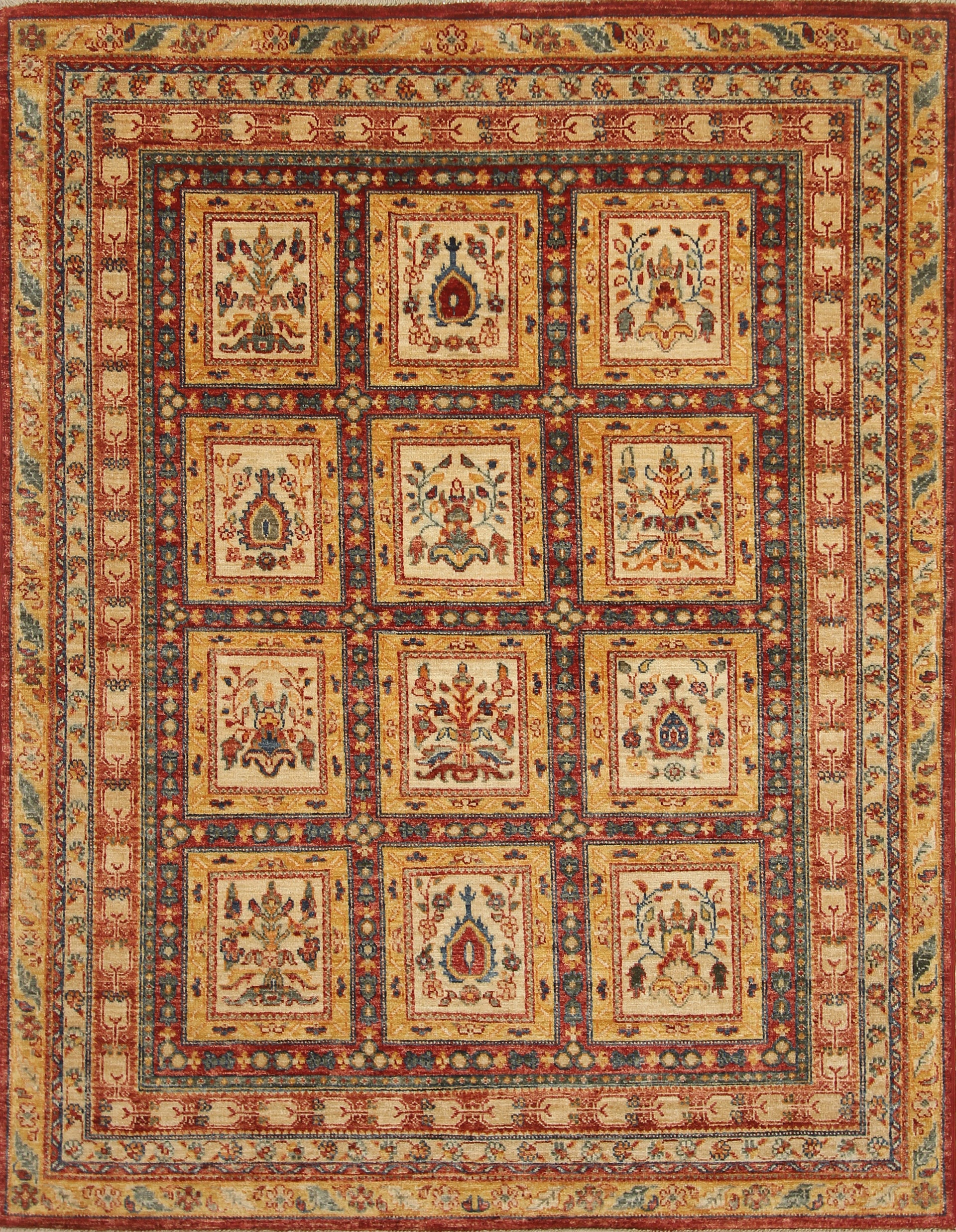 5x6 Beige Bakhtiar Afghan Hand-Knotted Oriental Rug
