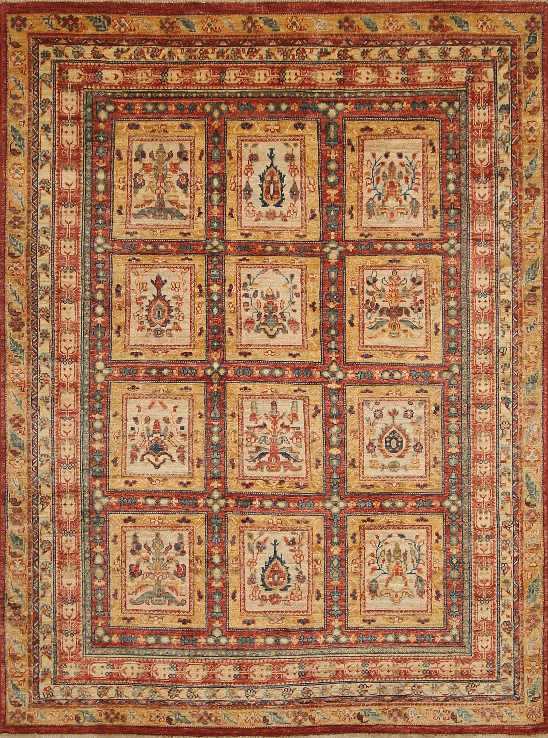 5x7 Beige Bakhtiar Afghan Hand-Knotted Oriental Rug - Yildiz Rugs