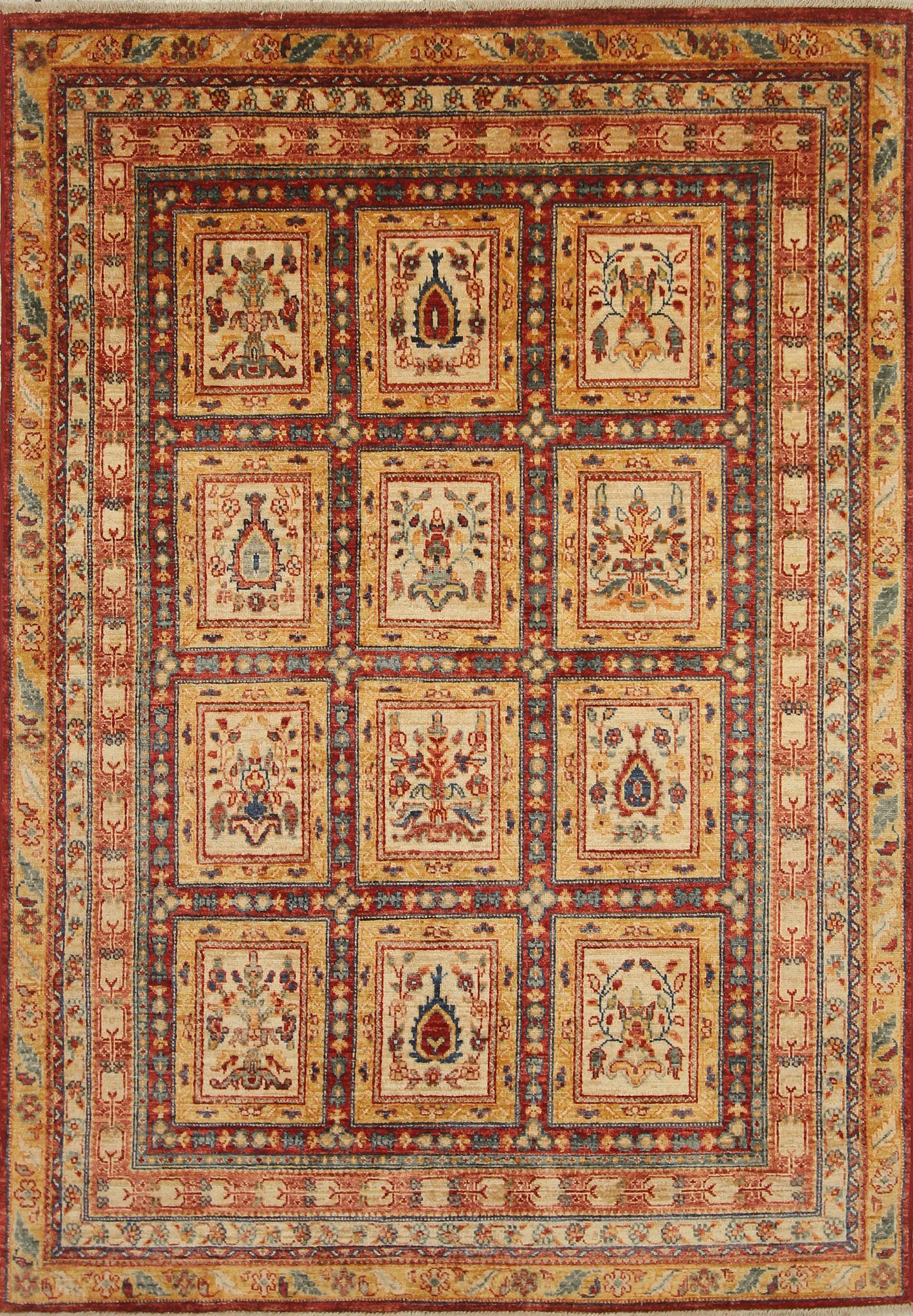 5x7 Beige Bakhtiar Afghan Hand-Knotted Oriental Rug - Yildiz Rugs