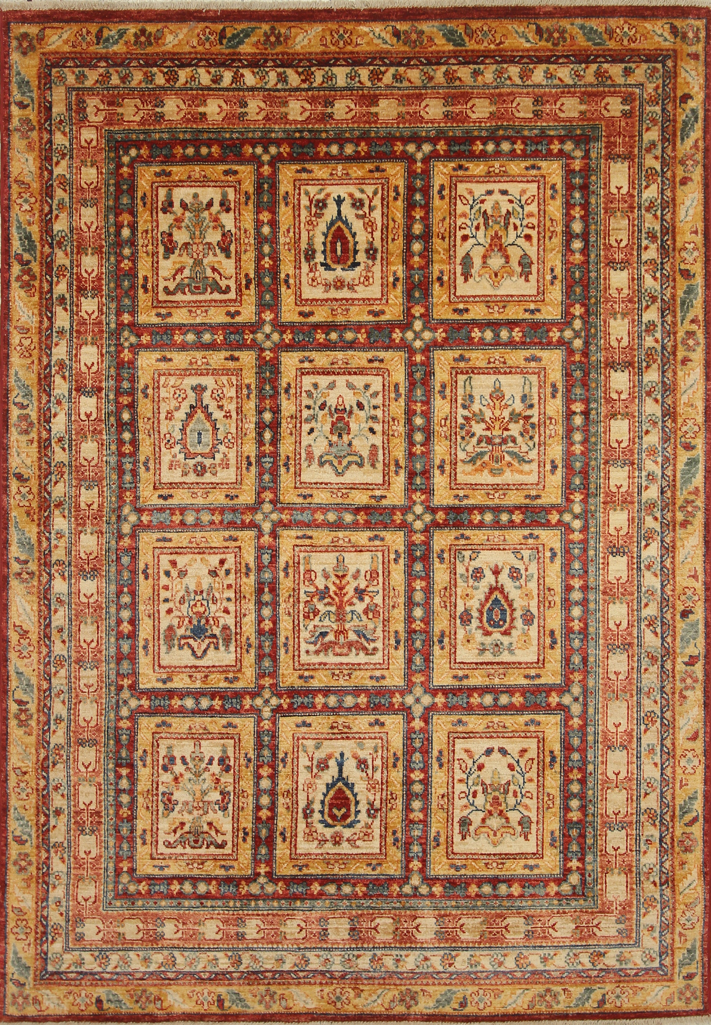 5x7 Beige Bakhtiar Afghan Hand-Knotted Oriental Rug - Yildiz Rugs