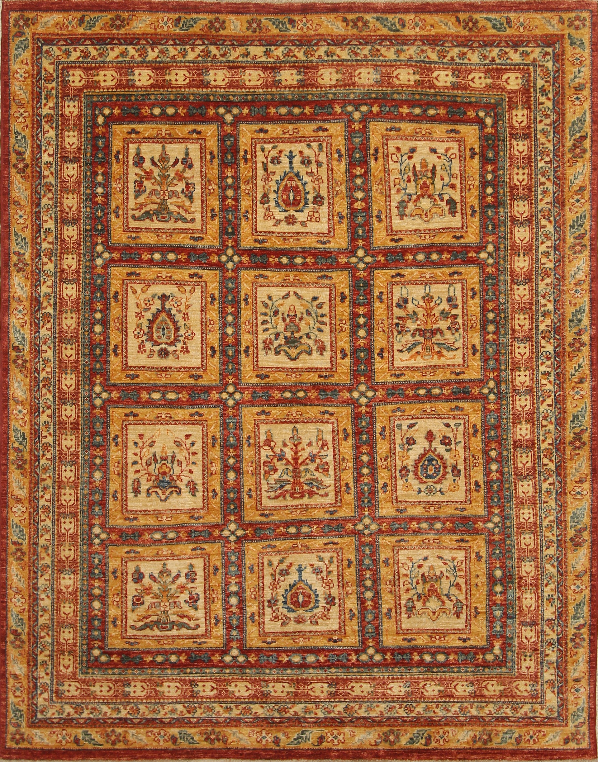 5x6 Red Bakhtiar Afghan Hand-Knotted Wool Oriental Rug