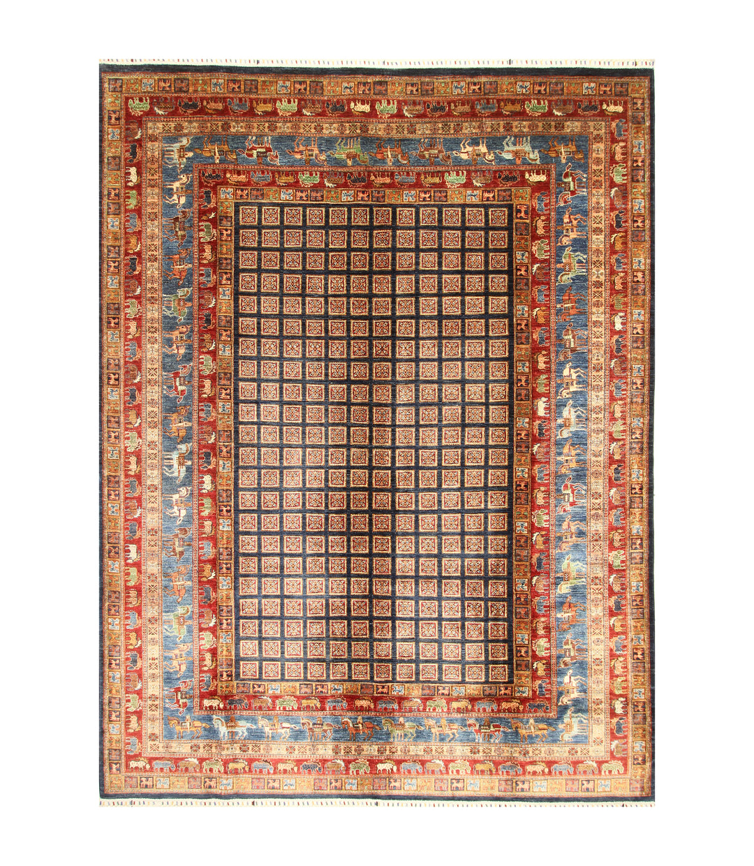 9x12 Blue Pazyryk Afghan Hand Knotted Rug - Yildiz Rugs