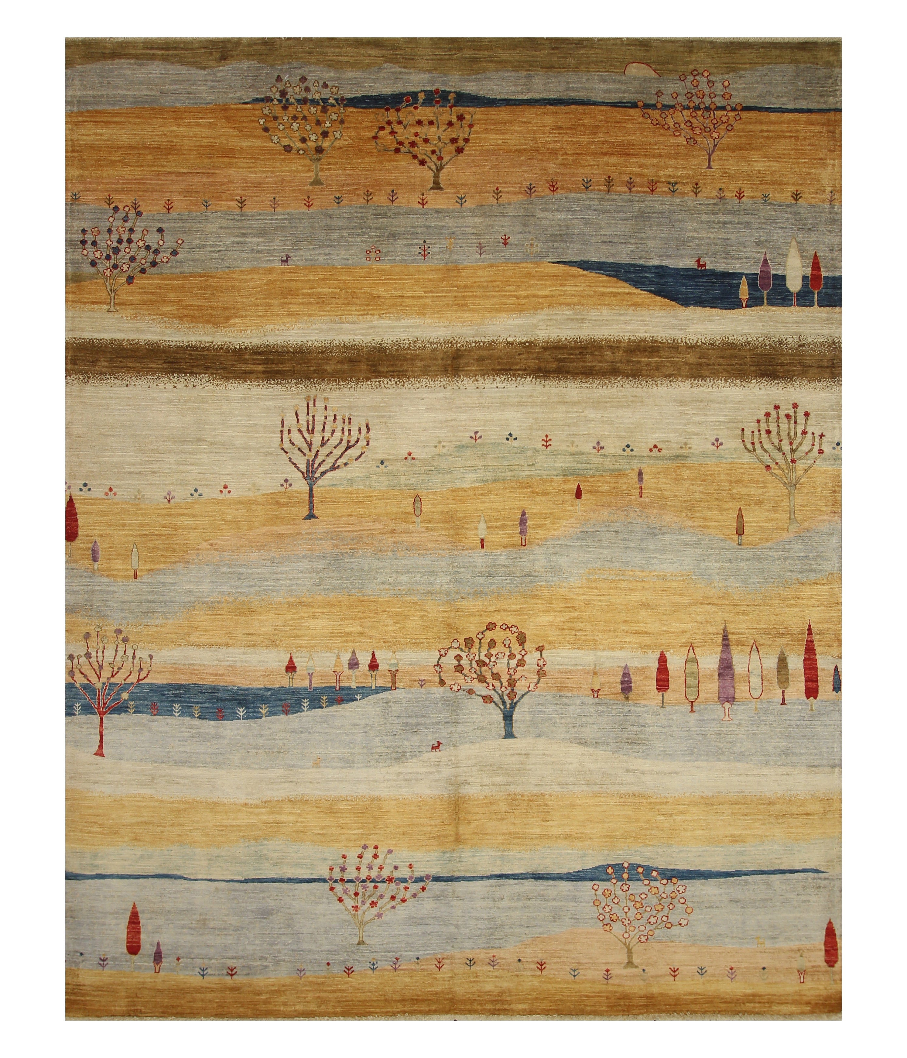 8x10 Tree Gabbeh Golden Yellow Hand-Knotted Afghan Rug - Yildiz Rugs