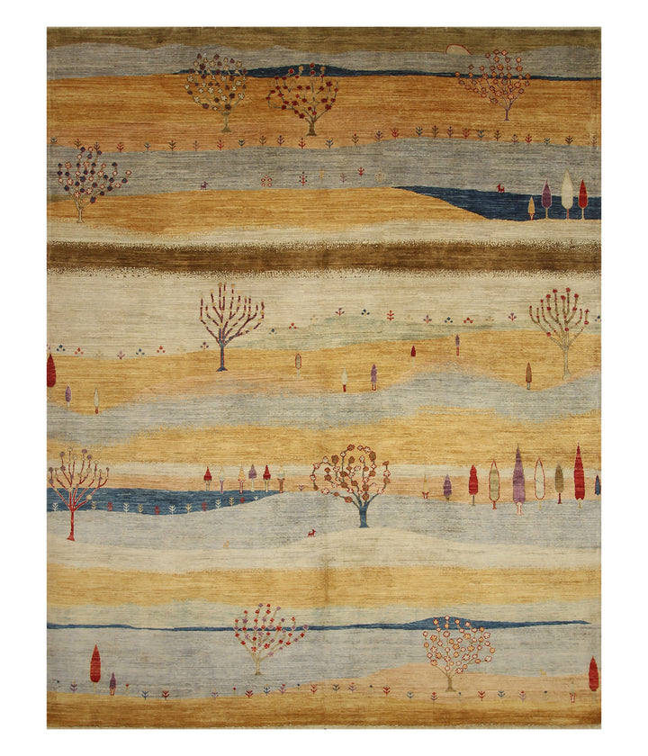 8x10 Tree Gabbeh Golden Yellow Hand-Knotted Afghan Rug - Yildiz Rugs