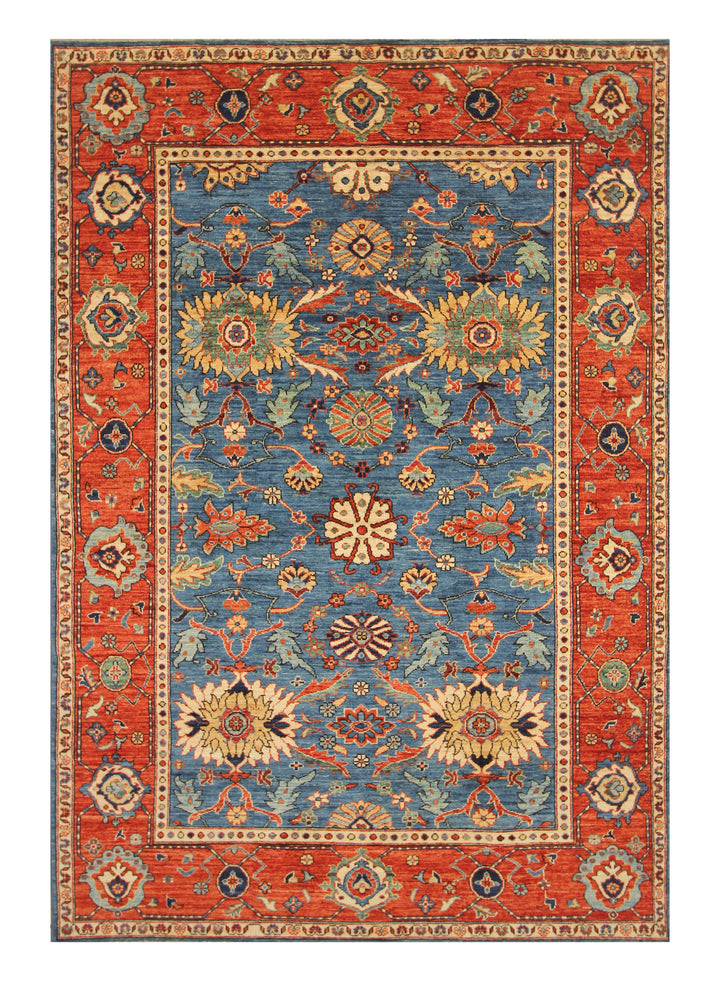 6x9 Blue Serapi Oriental Afghan hand knotted Rug - Yildiz Rugs