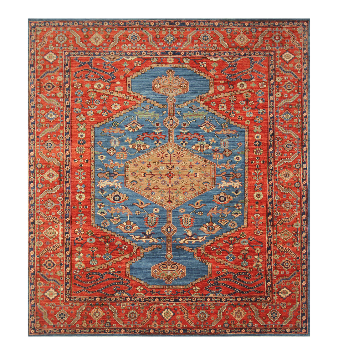 8x10 Blue Rusty Red Afghan Bakhshaish Hand knotted Oriental Rug - Yildiz Rugs