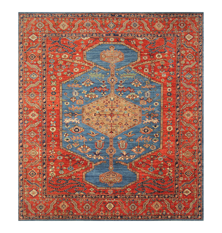 8x10 Blue Rusty Red Afghan Bakhshaish Hand knotted Oriental Rug - Yildiz Rugs