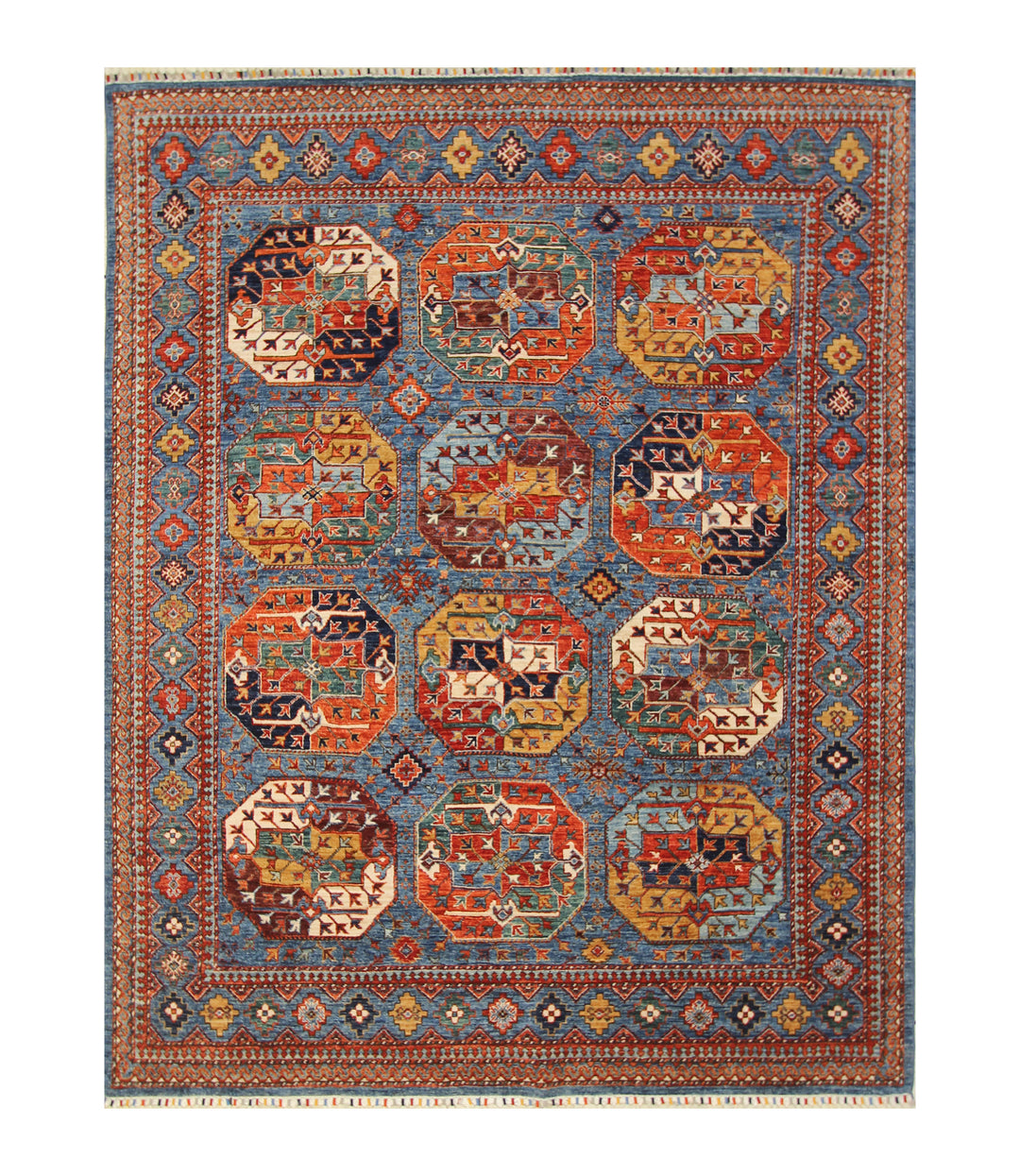 7x8 Blue Ersari Turkmen Afghan hand knotted Oriental Rug - Yildiz Rugs