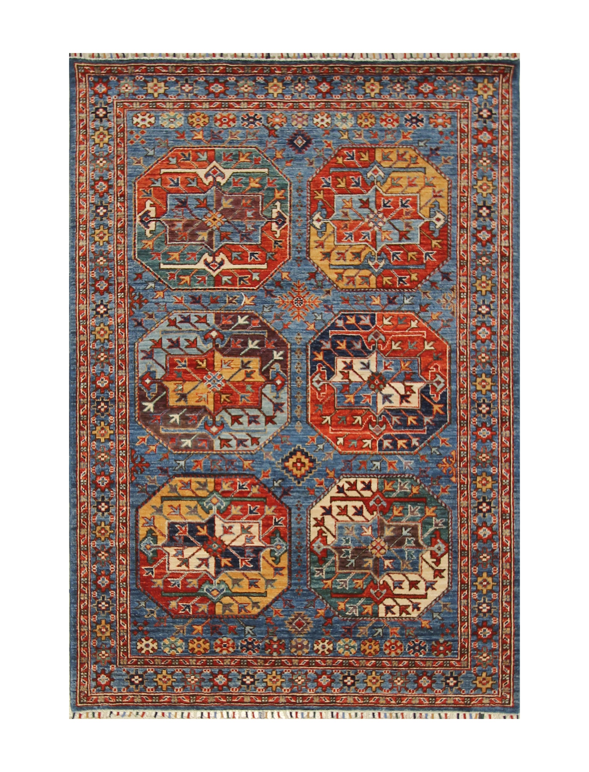 4x6 Blue Afghan Ersari Turkmen hand knotted Oriental Rug - Yildiz Rugs