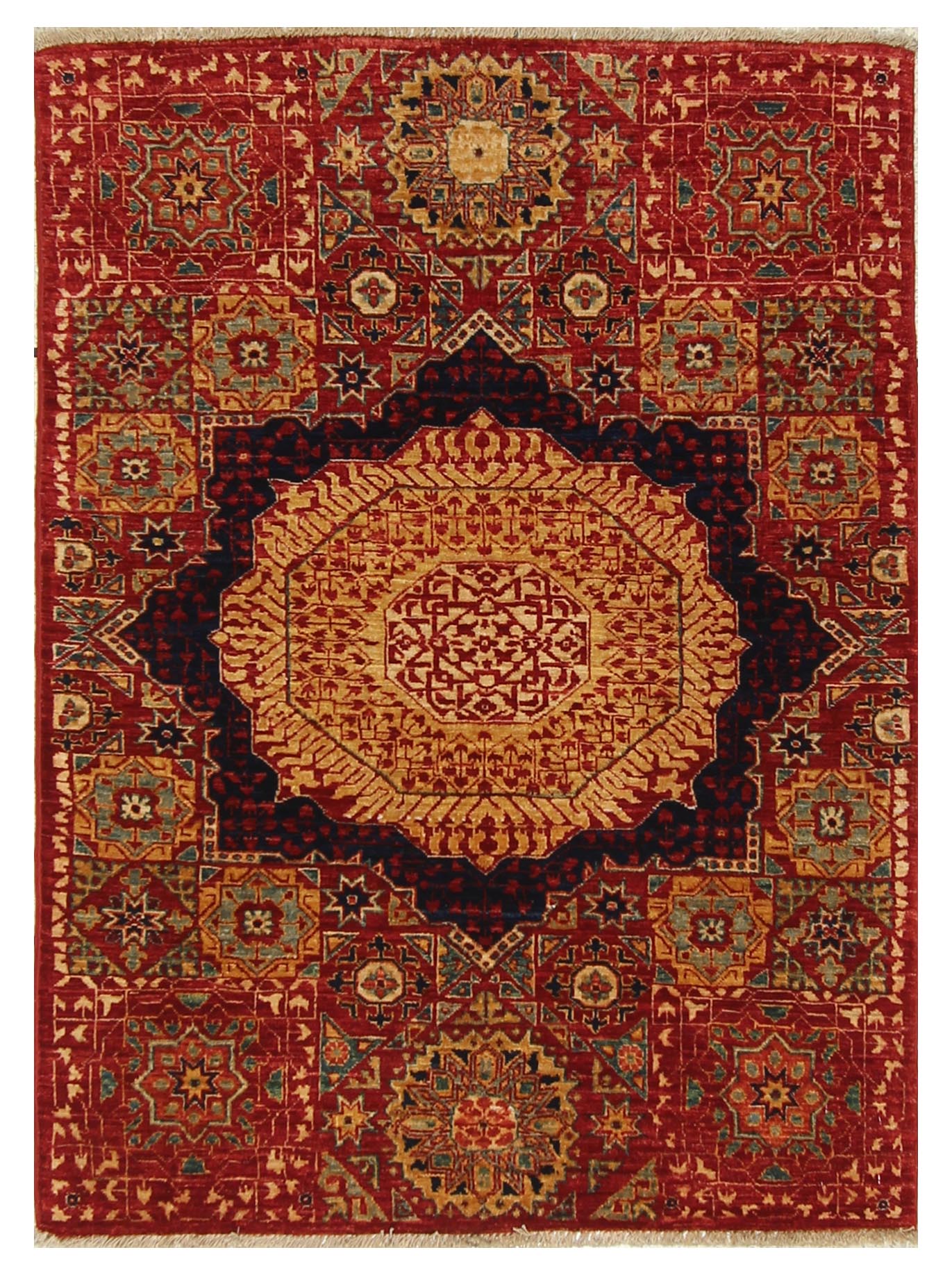 3x4 Red Mamluk Hand-Knotted Wool Rug - Yildiz Rugs