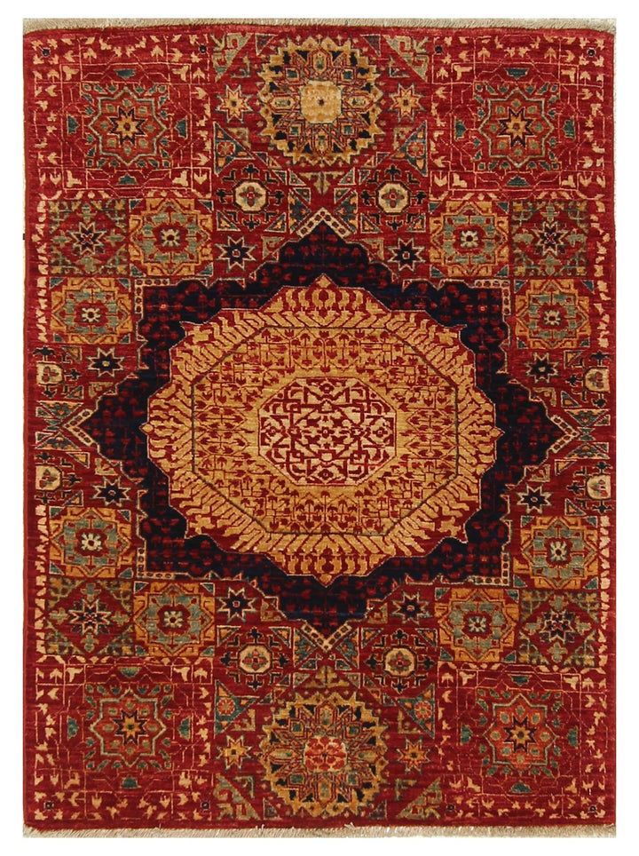 3x4 Red Mamluk Hand-Knotted Wool Rug - Yildiz Rugs
