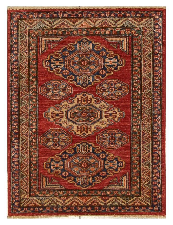 3 x 4 ft Red Afghan Kazak Hand knotted Wool Rug