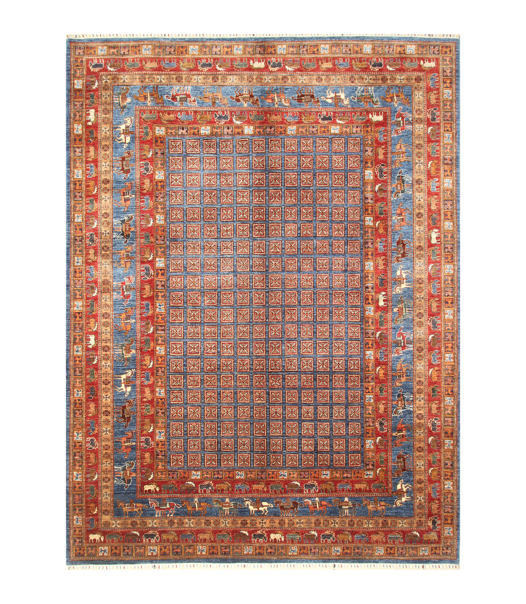 9x12 Blue Pazyryk Afghan Hand Knotted Animal Rug - Yildiz Rugs