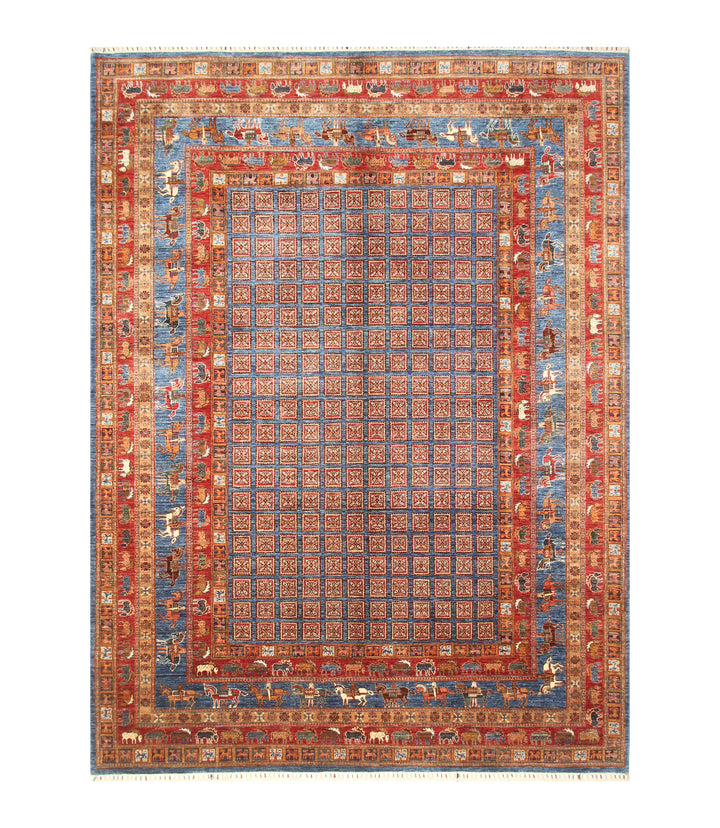 9x12 Blue Pazyryk Afghan Hand Knotted Animal Rug - Yildiz Rugs