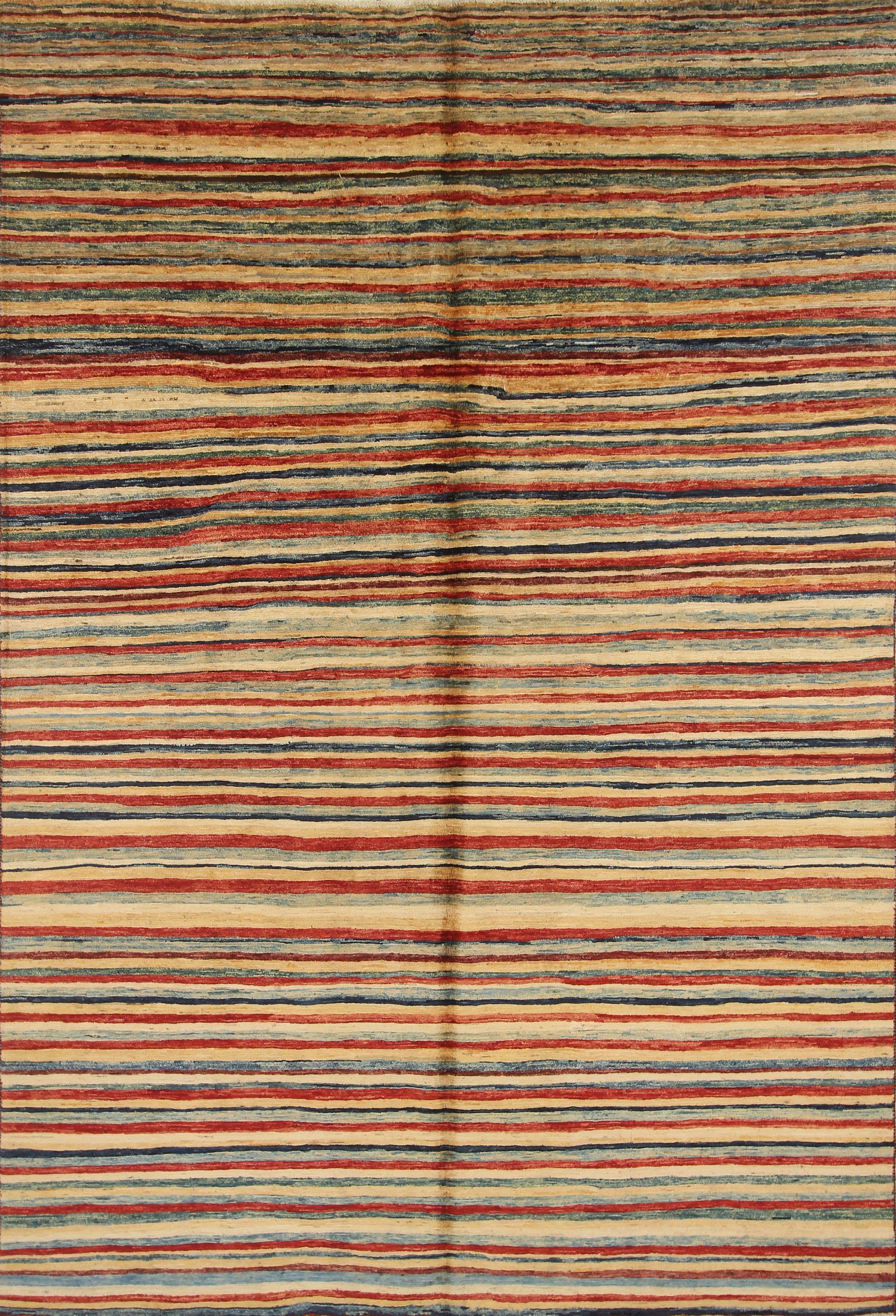 7x10 Afghan Gabbeh Multicolor Hand-Knotted Wool Striped Rug