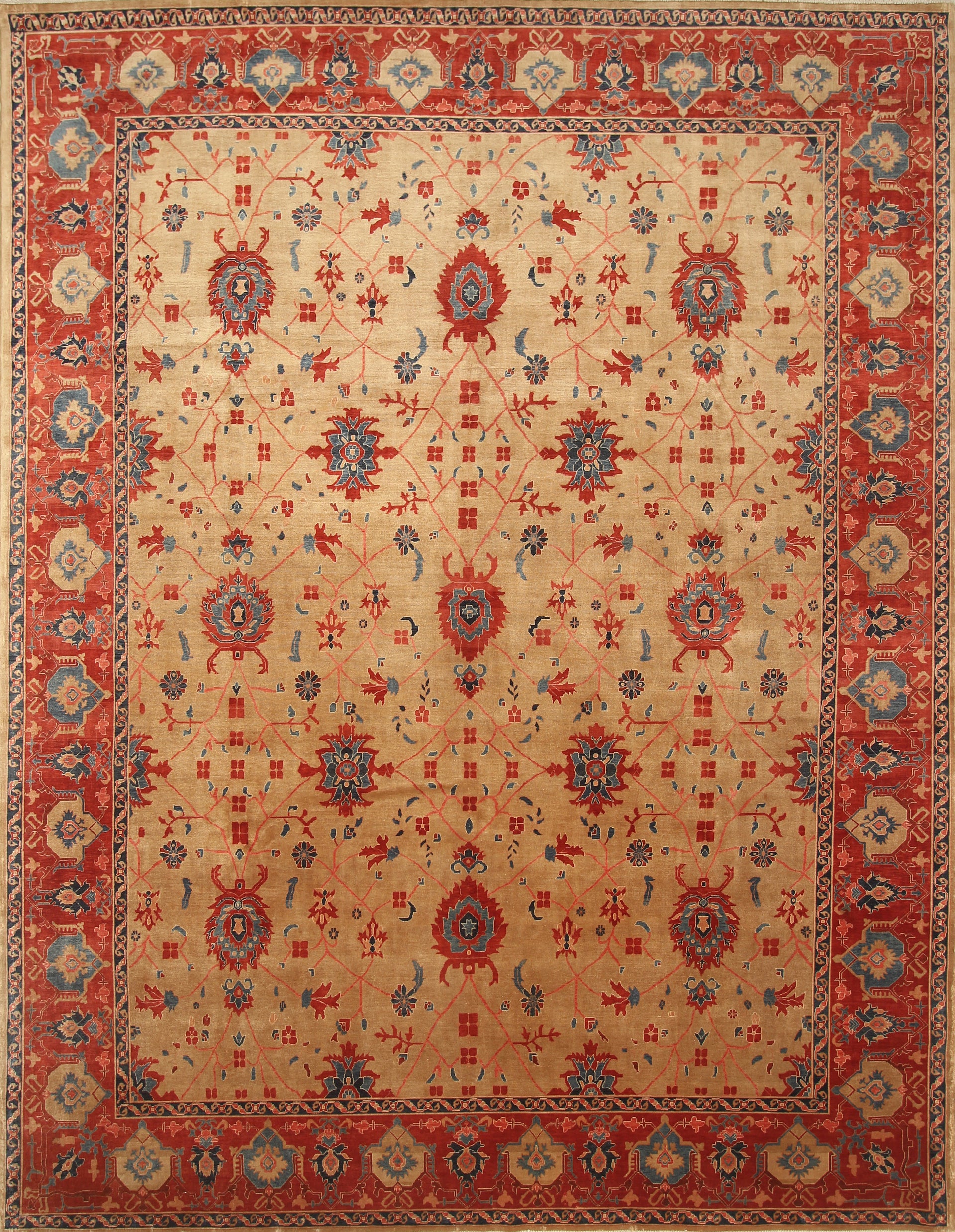8'11"x11'3" Heriz Golden Beige Afghan Hand knotted Rug - Yildiz Rugs