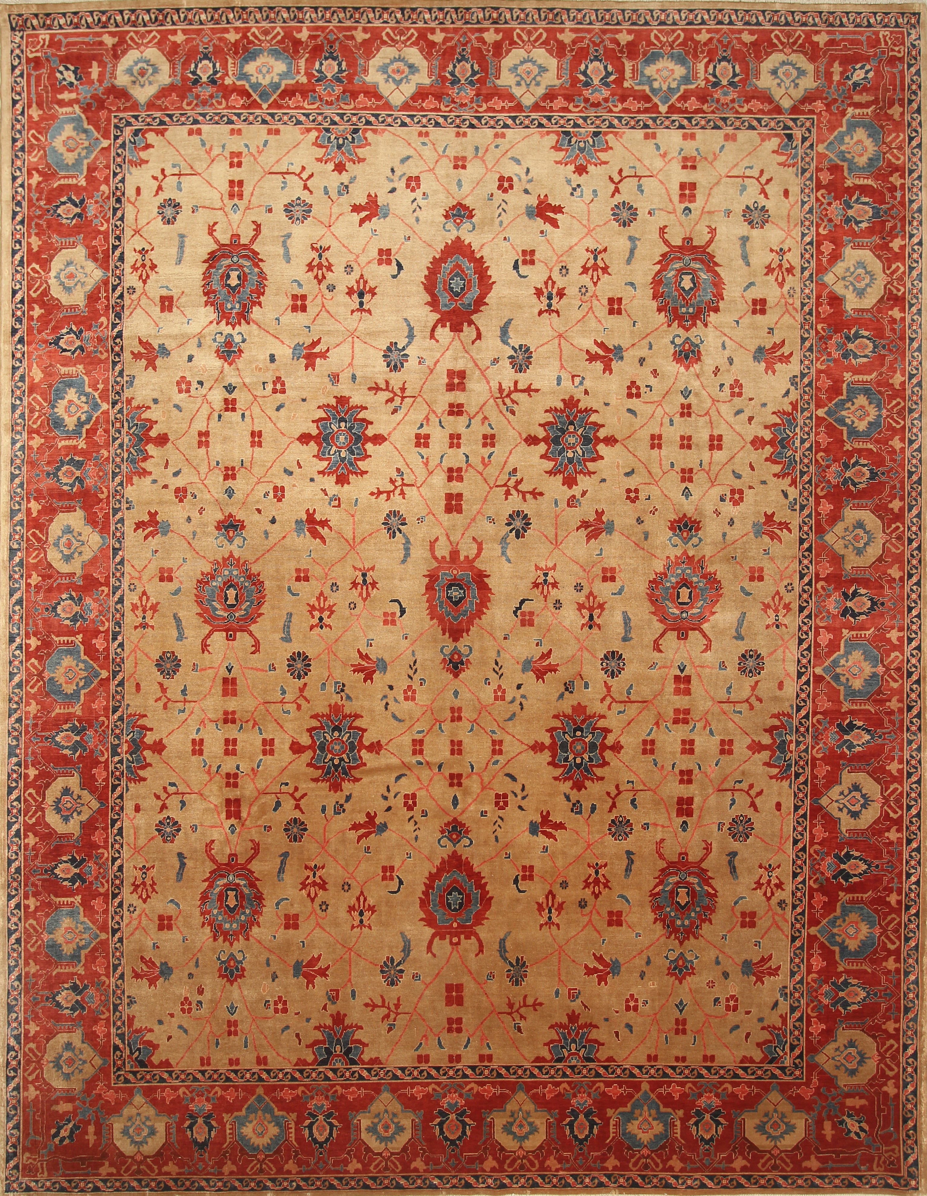 8'11"x11'3" Heriz Golden Beige Afghan Hand knotted Rug - Yildiz Rugs