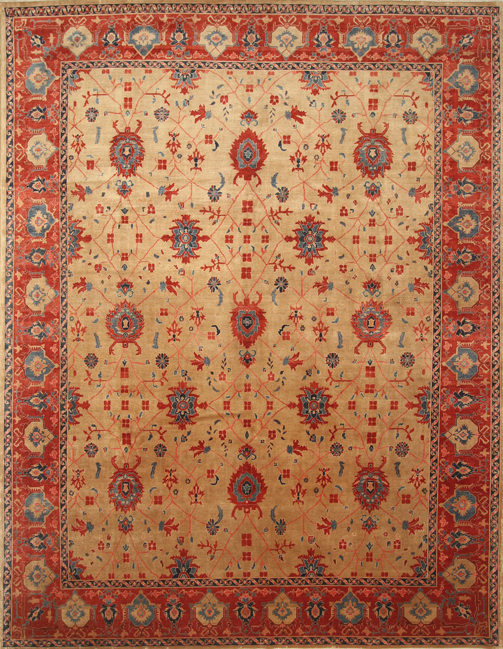8'11"x11'3" Heriz Golden Beige Afghan Hand knotted Rug - Yildiz Rugs
