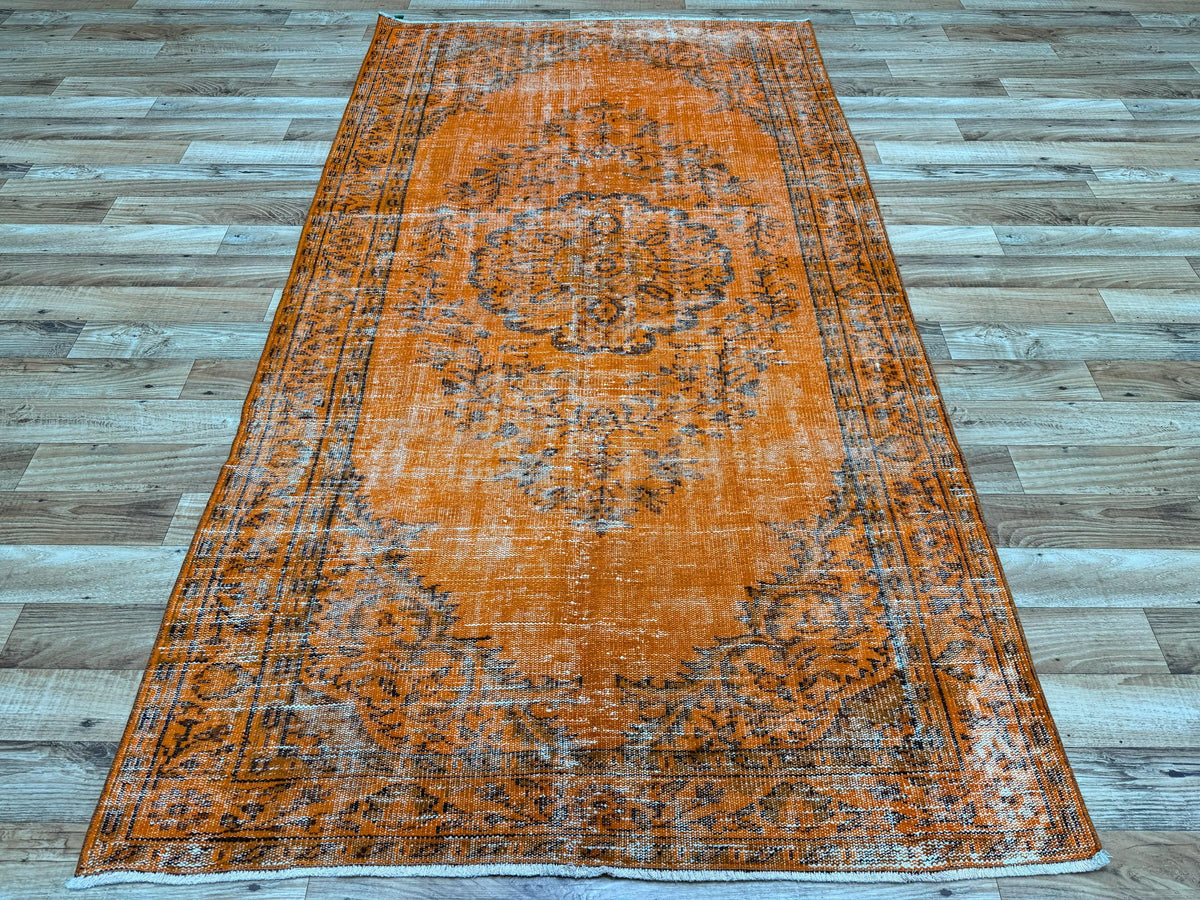 4'11"x9'0" Vintage Orange Hand-Knotted Turkish Rug - Yildiz Rugs