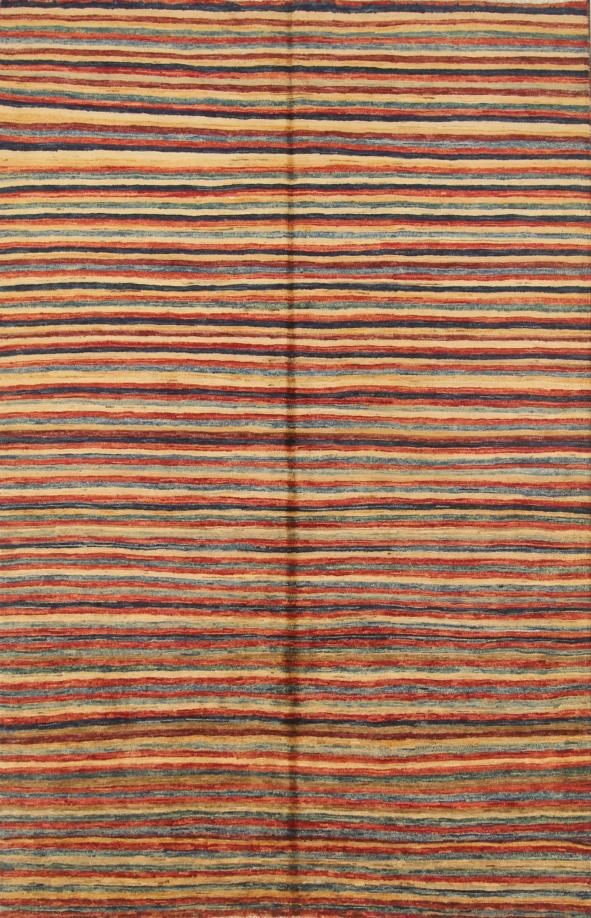 5x8 Afghan Gabbeh Multicolor Hand-Knotted Wool Striped Rug
