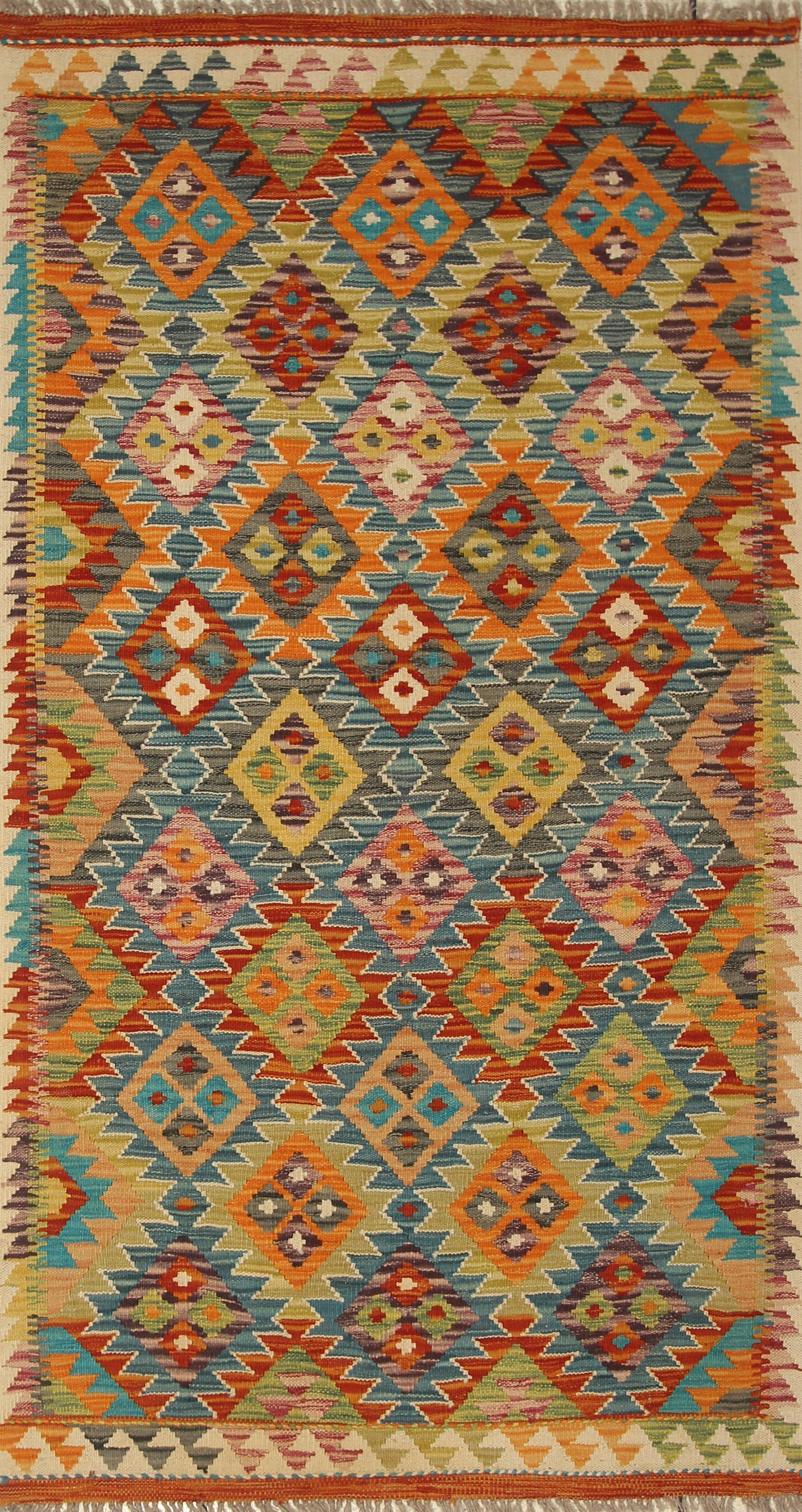 3'5"x6'3" Multicolor Afghan Handmade Geometric Kilim Rug