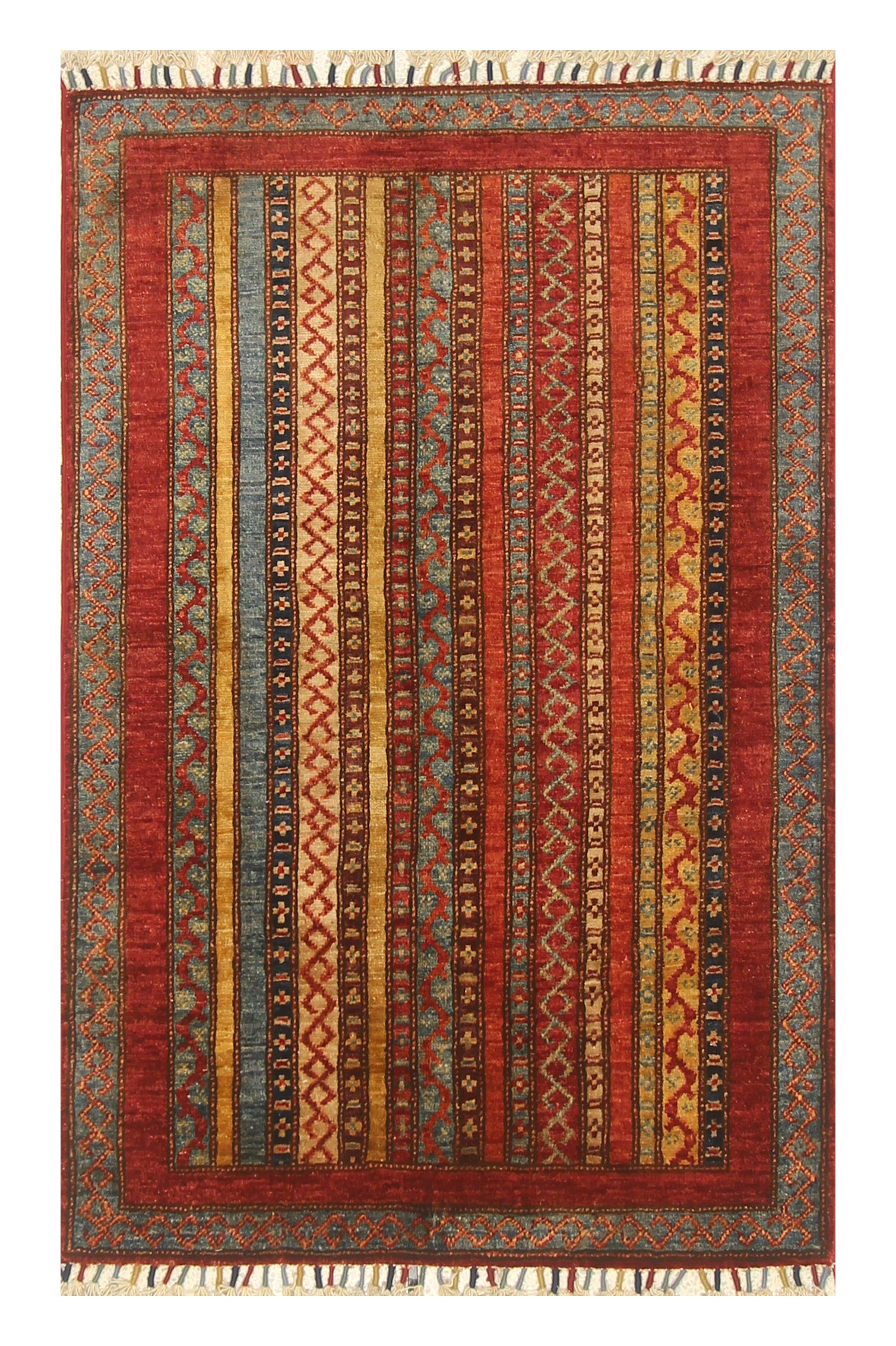 3x4 Red Turkish Striped Shawl Hand knotted Rug